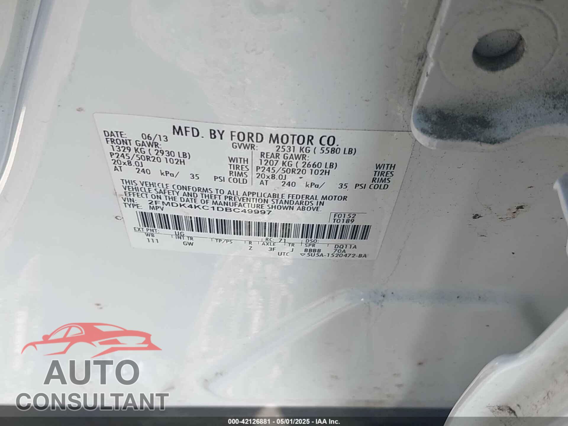 FORD EDGE 2013 - 2FMDK4KC1DBC49997