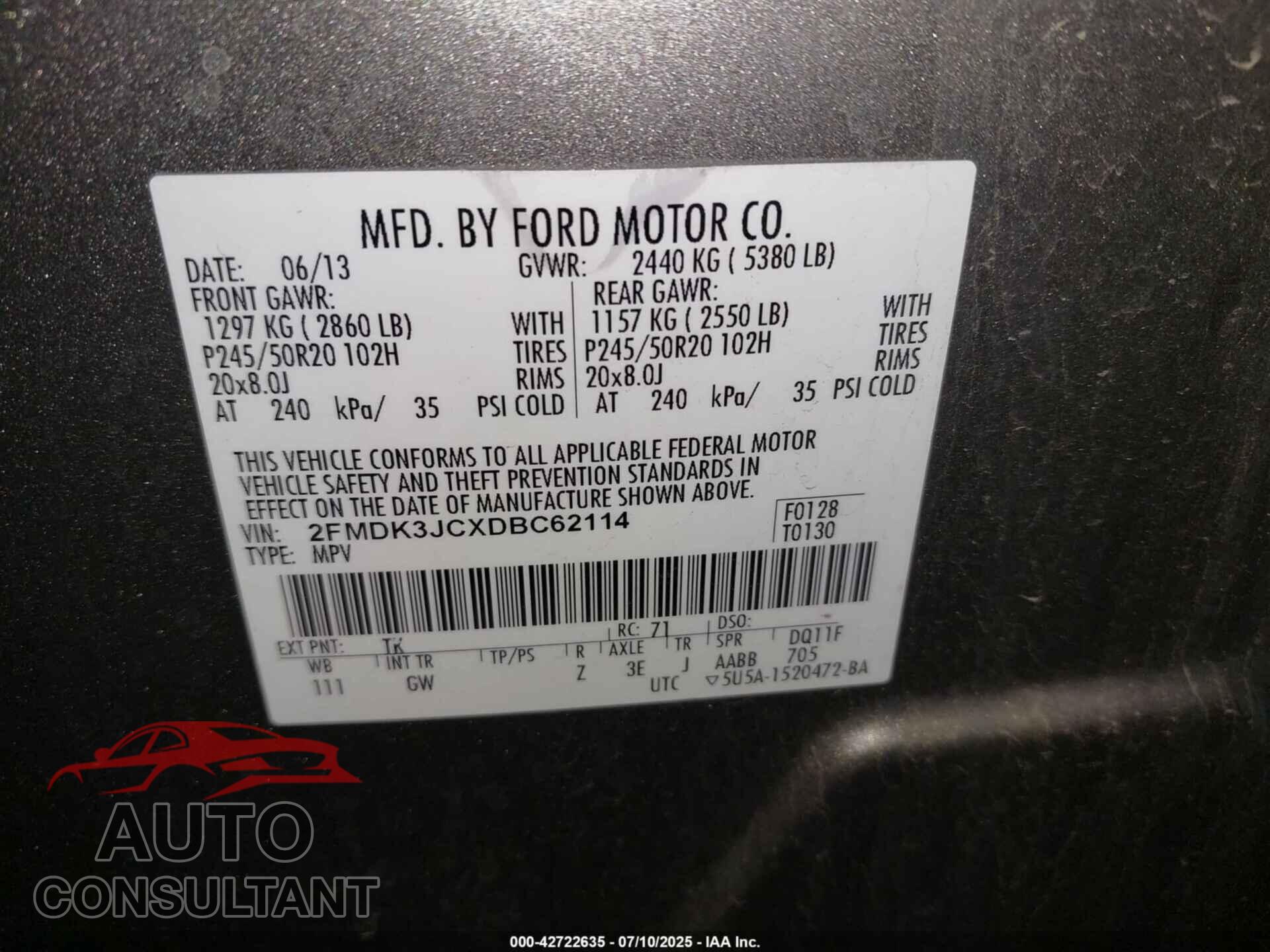 FORD EDGE 2013 - 2FMDK3JCXDBC62114