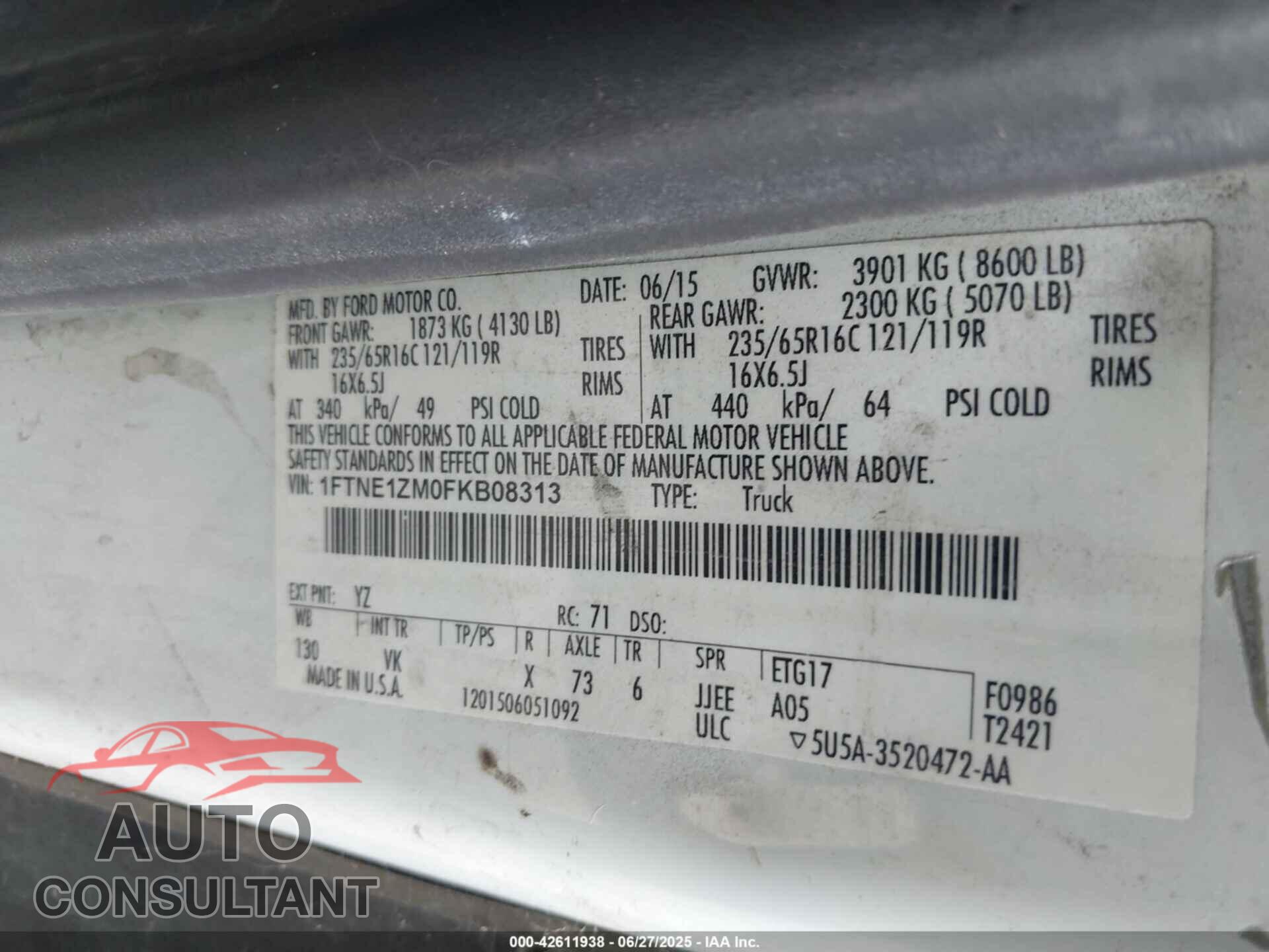 FORD TRANSIT-150 2015 - 1FTNE1ZM0FKB08313