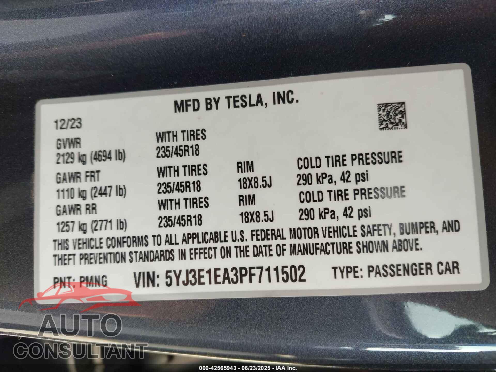 TESLA MODEL 3 2023 - 5YJ3E1EA3PF711502