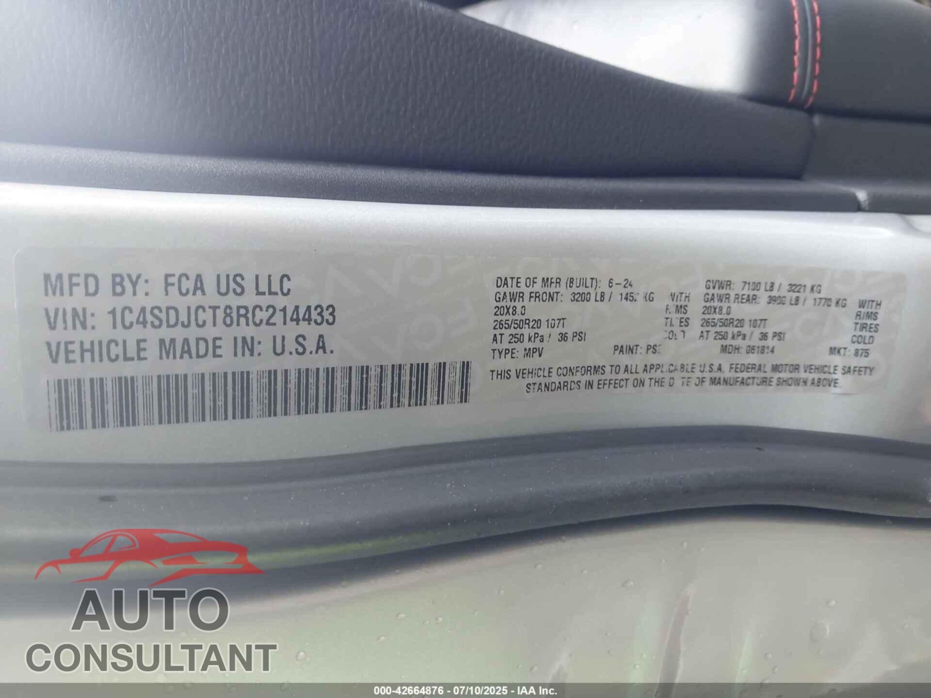 DODGE DURANGO 2024 - 1C4SDJCT8RC214433