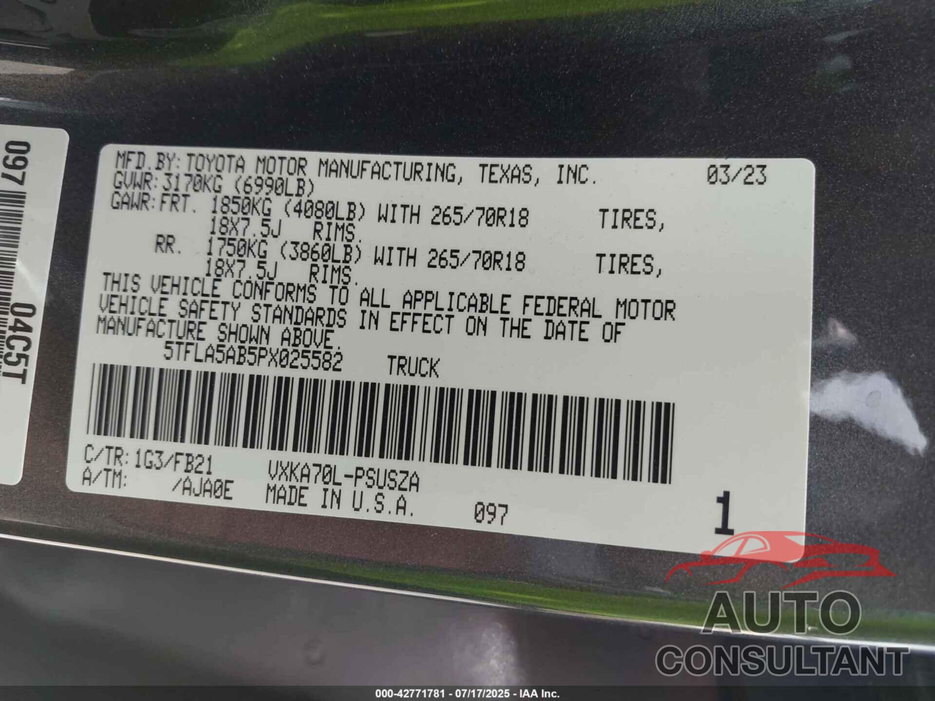 TOYOTA TUNDRA 2023 - 5TFLA5AB5PX025582