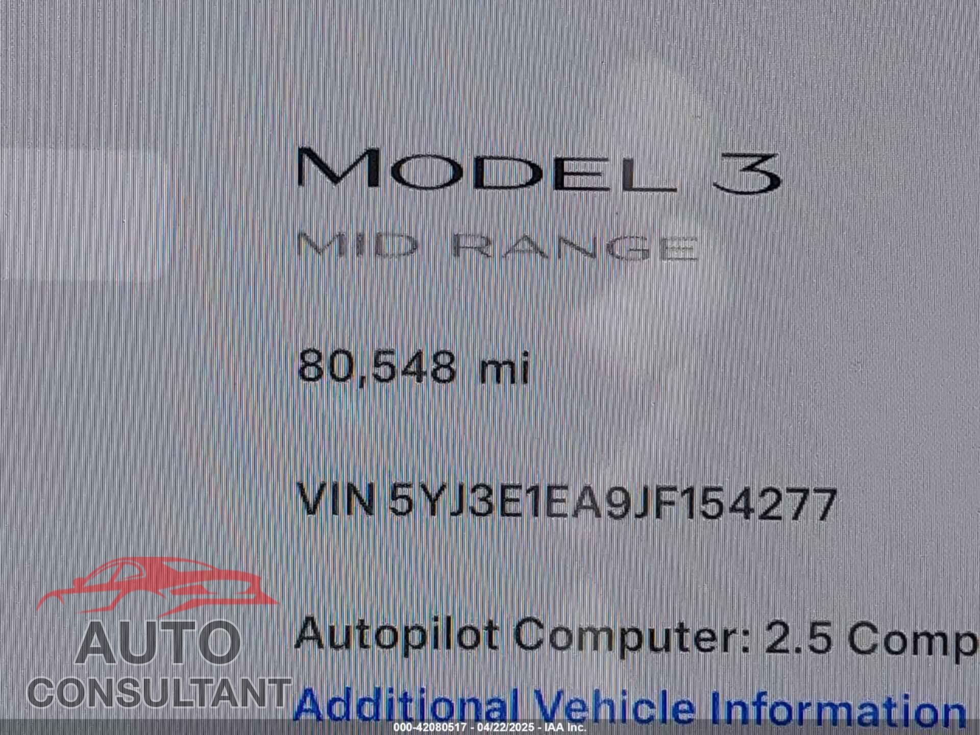 TESLA MODEL 3 2018 - 5YJ3E1EA9JF154277