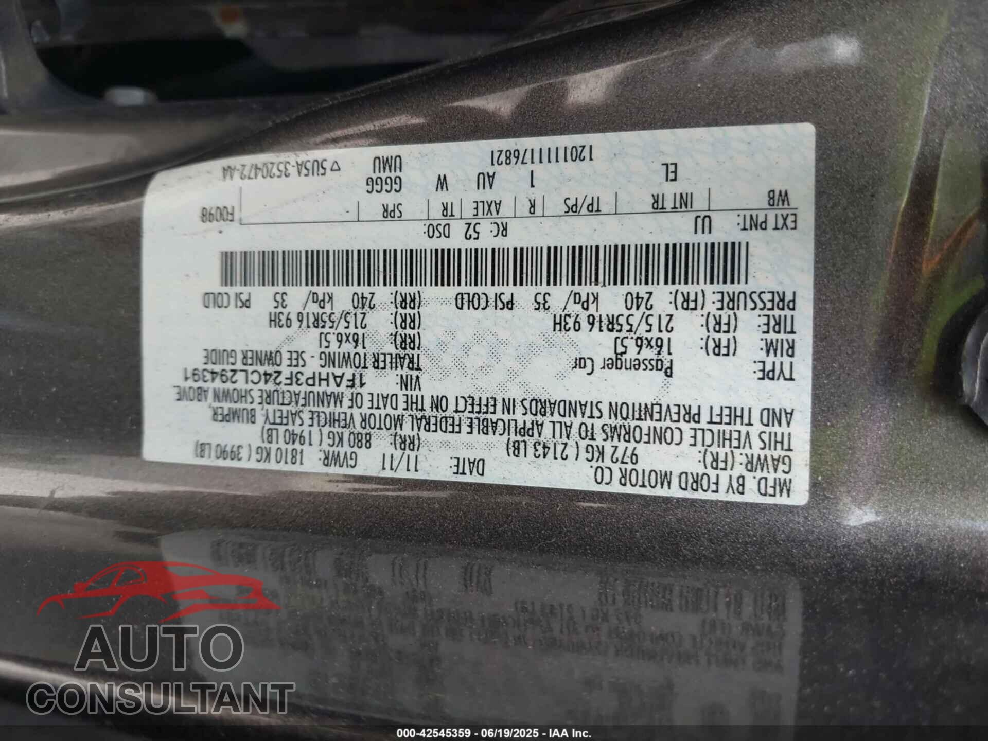 FORD FOCUS 2012 - 1FAHP3F24CL294391