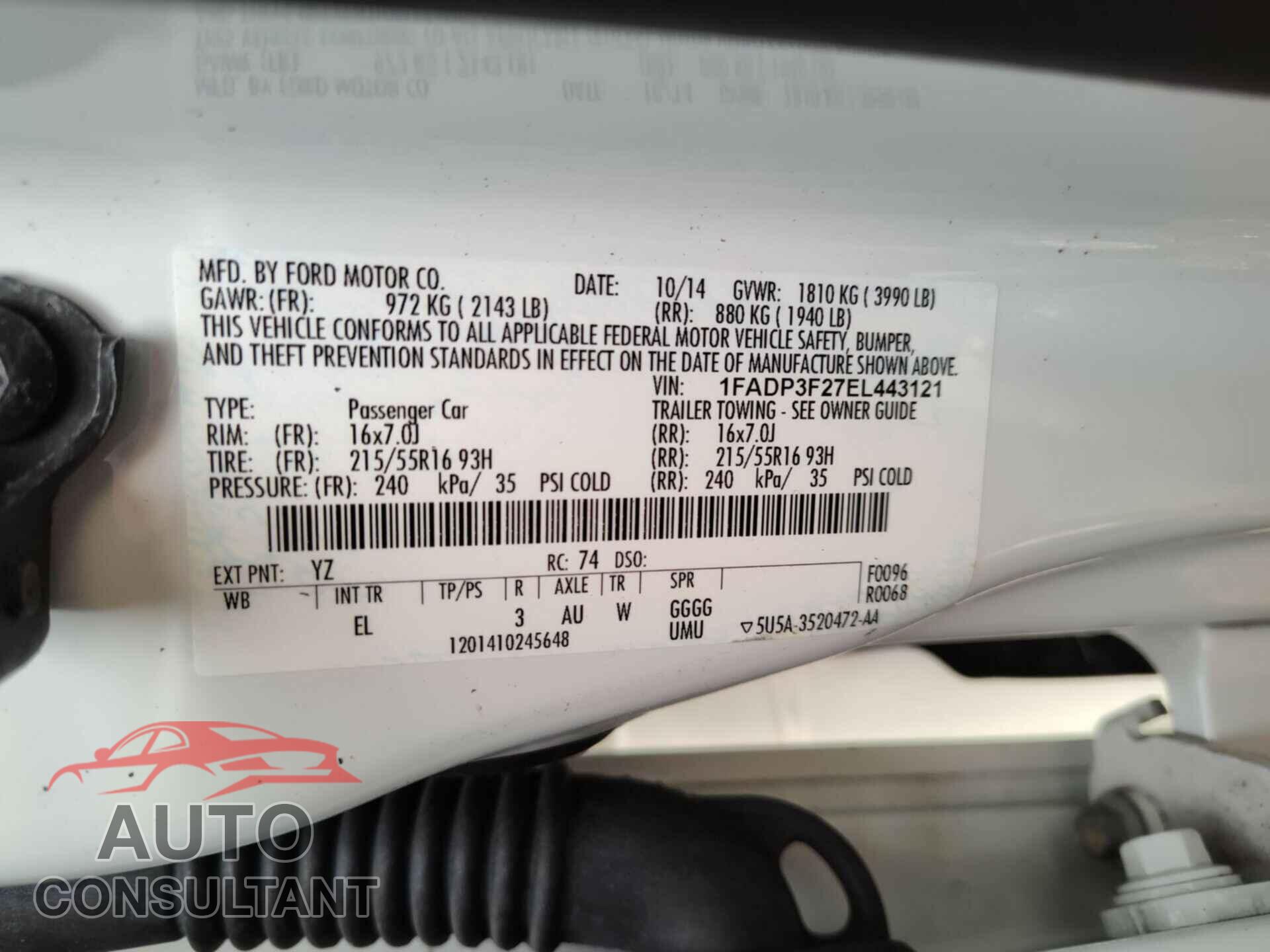 FORD FOCUS 2014 - 1FADP3F27EL443121
