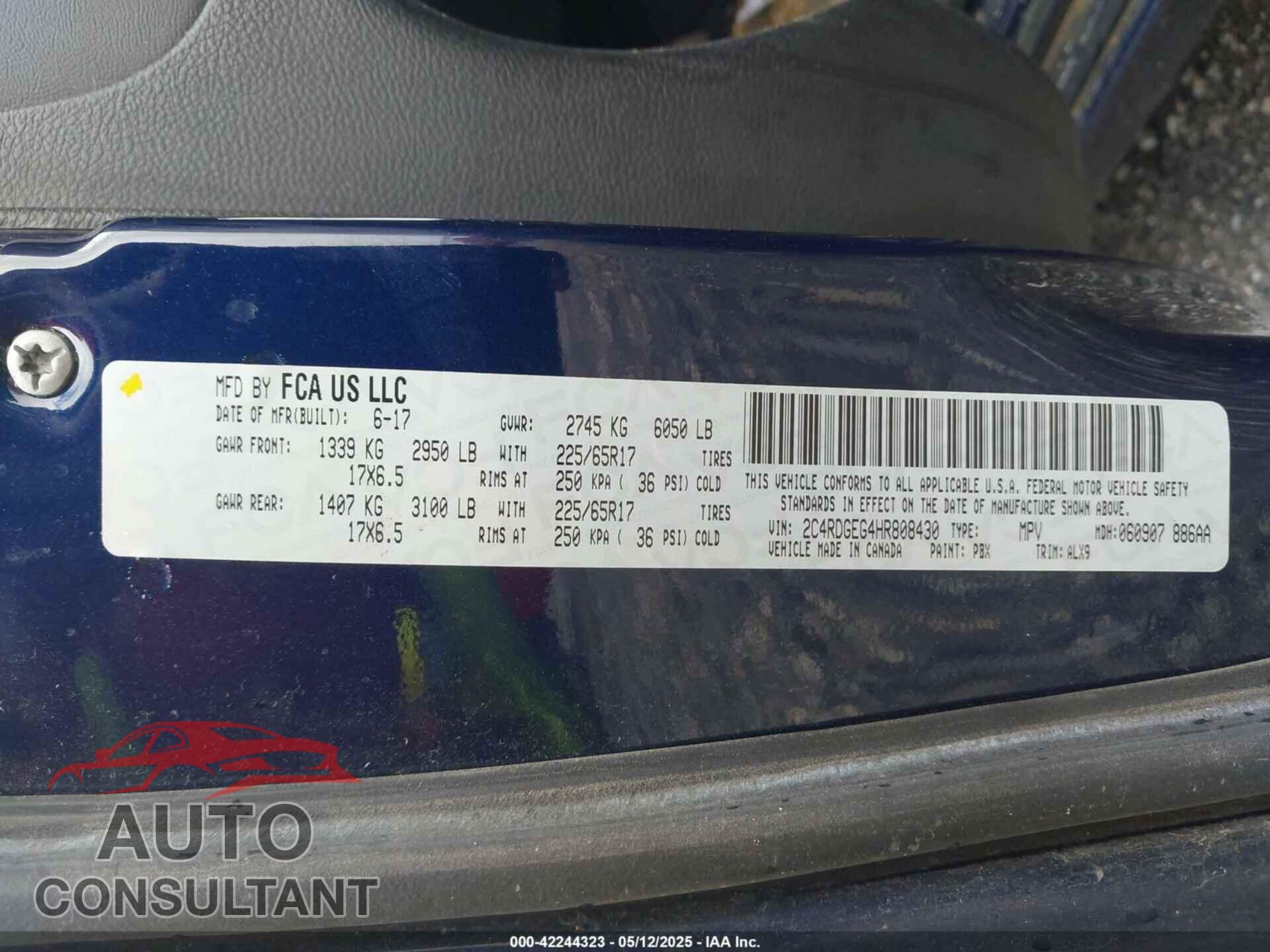 DODGE GRAND CARAVAN 2017 - 2C4RDGEG4HR808430