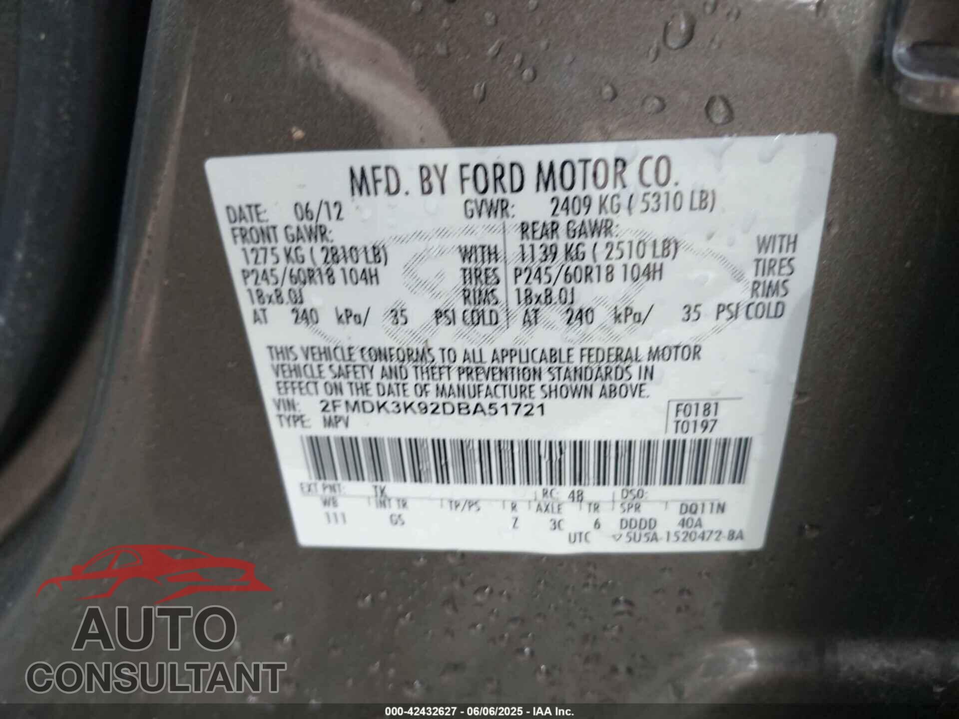 FORD EDGE 2013 - 2FMDK3K92DBA51721