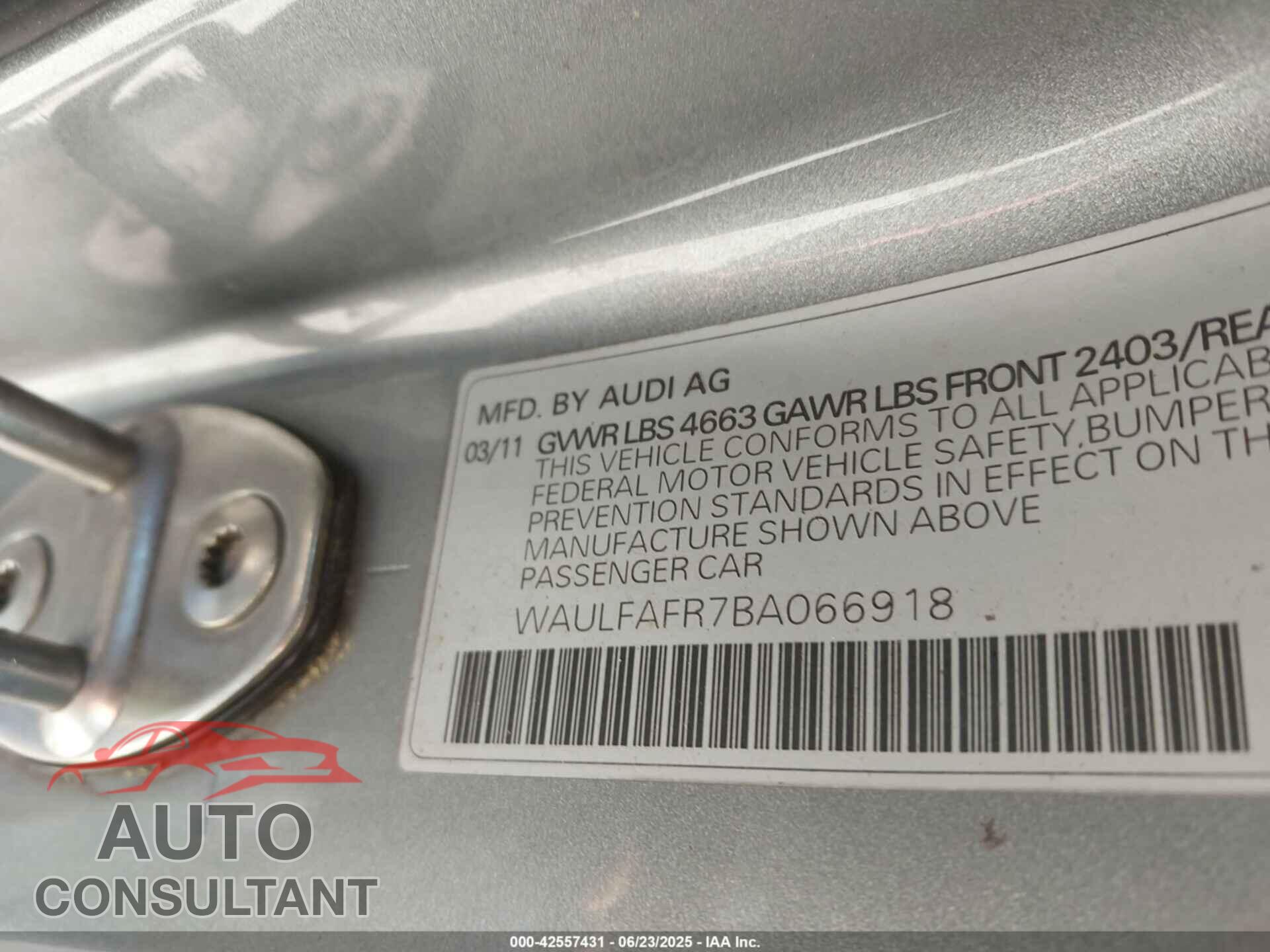 AUDI A5 2011 - WAULFAFR7BA066918