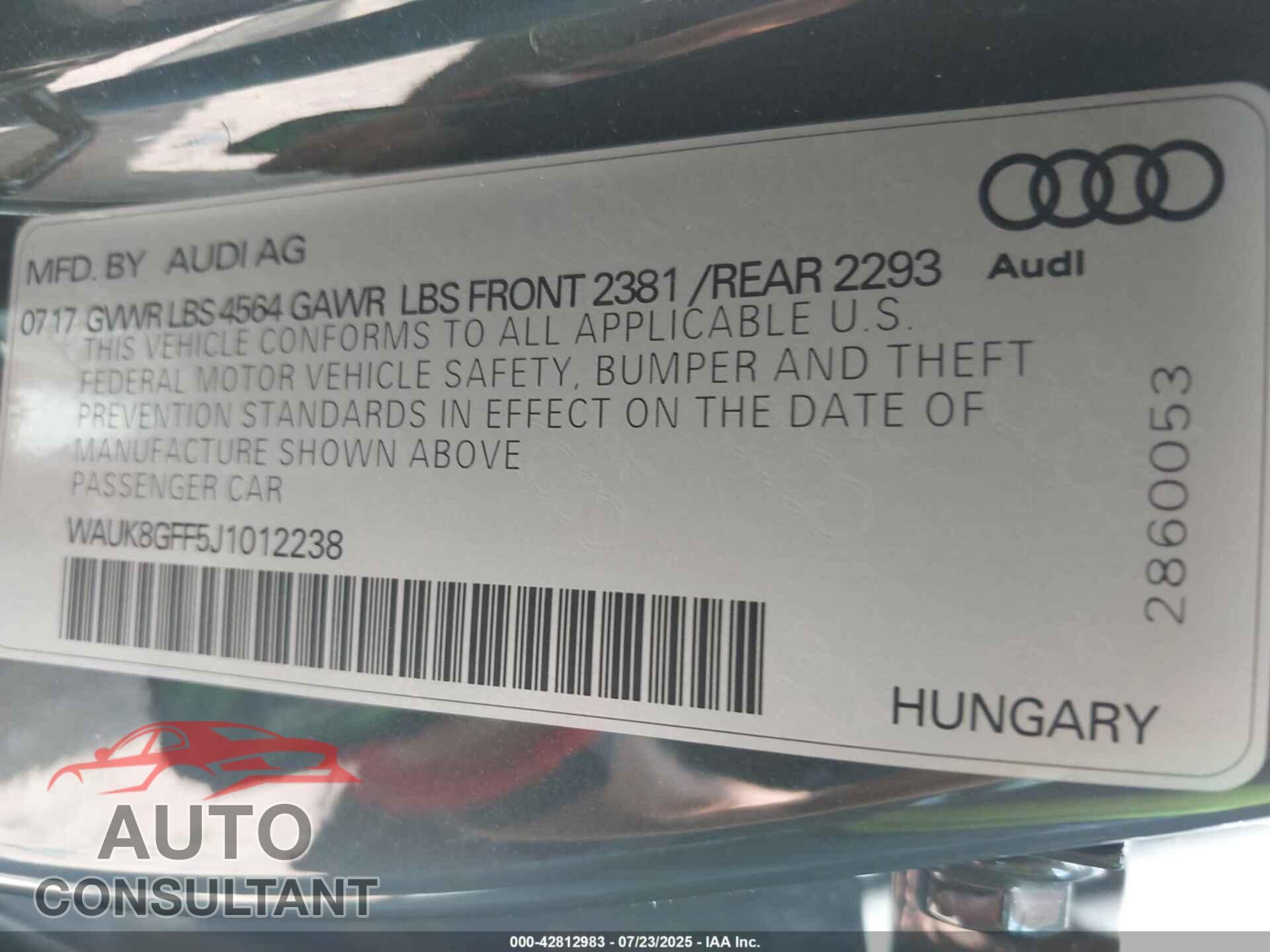 AUDI A3 2018 - WAUK8GFF5J1012238
