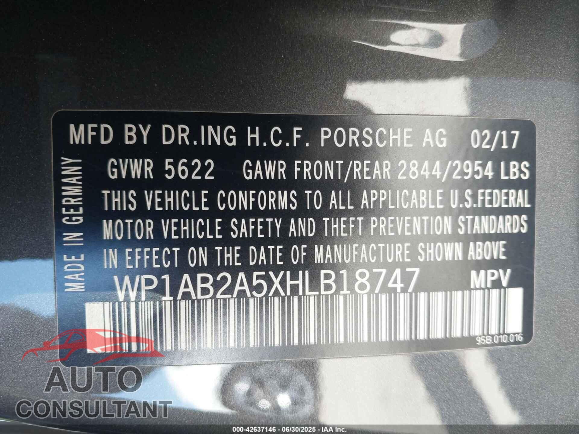 PORSCHE MACAN 2017 - WP1AB2A5XHLB18747