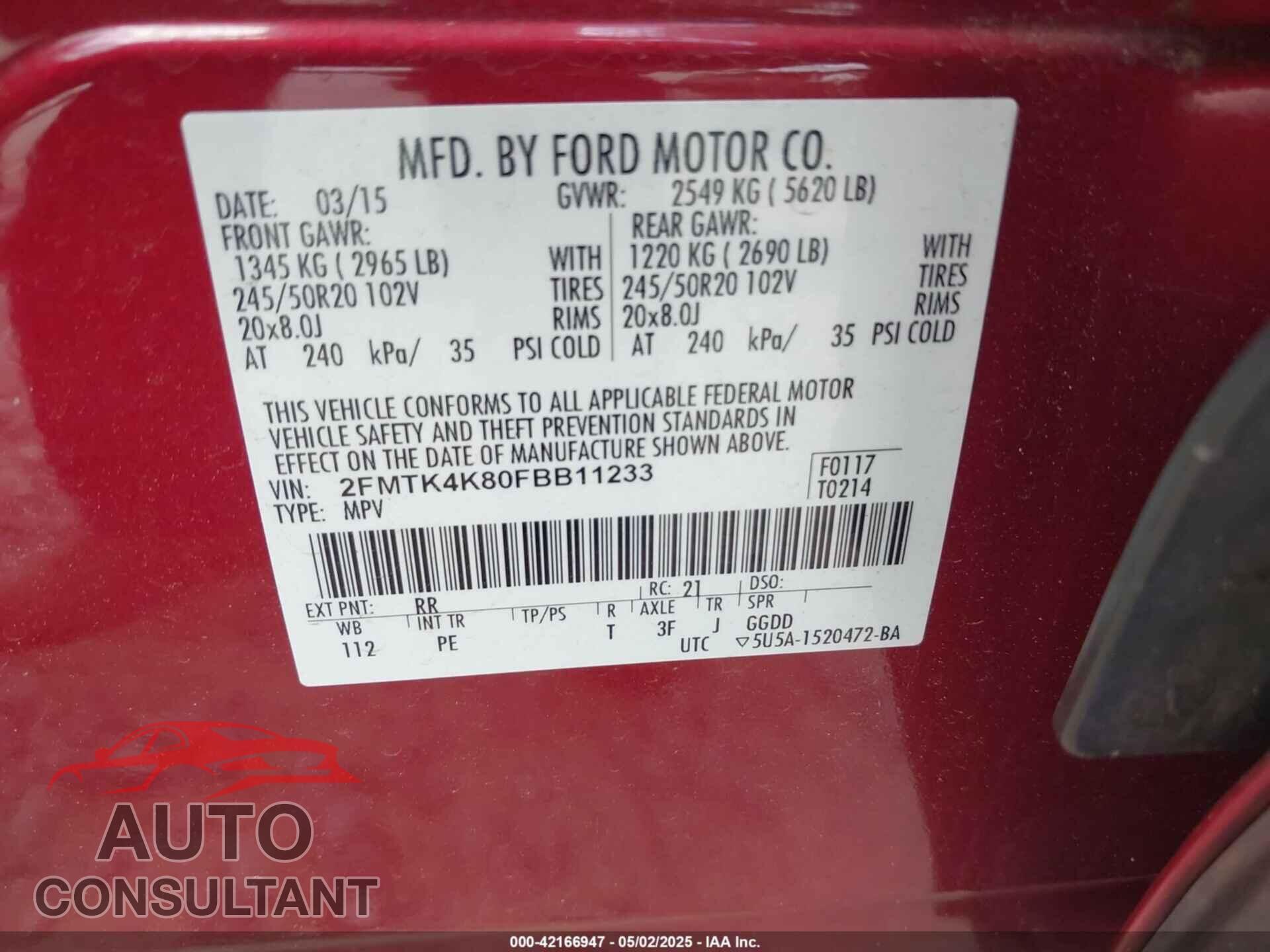 FORD EDGE 2015 - 2FMTK4K80FBB11233
