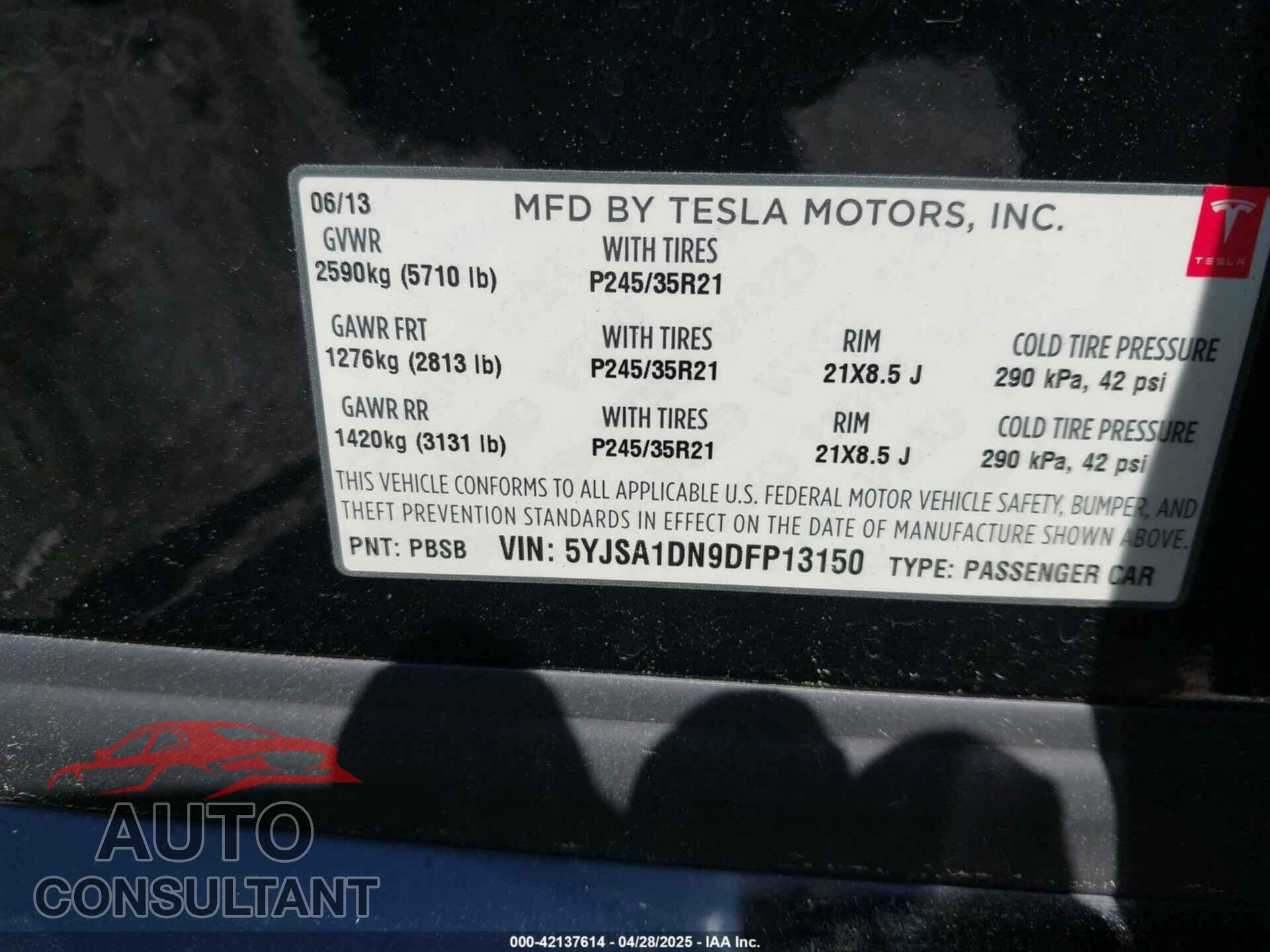 TESLA MODEL S 2013 - 5YJSA1DN9DFP13150