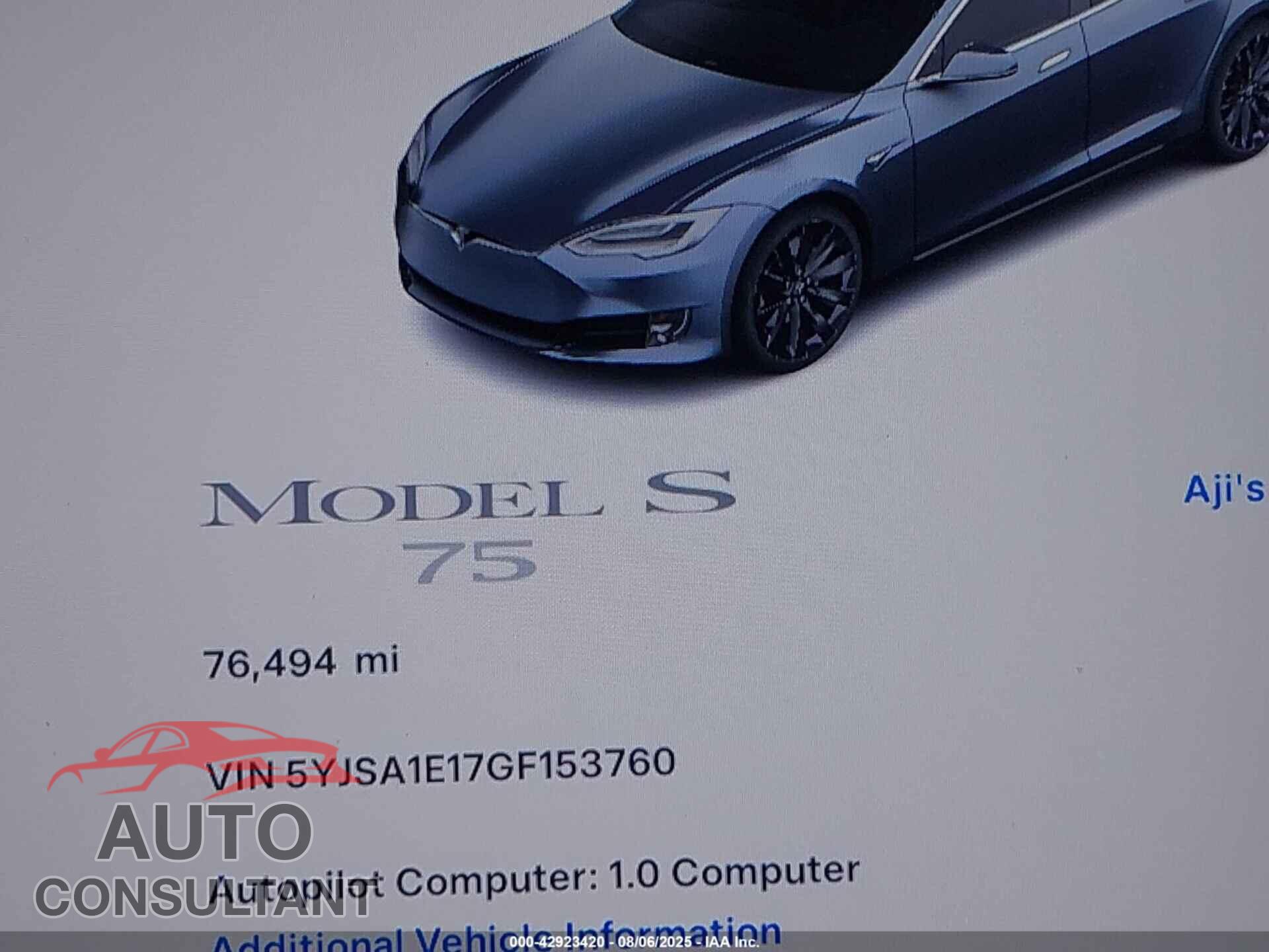 TESLA MODEL S 2016 - 5YJSA1E17GF153760