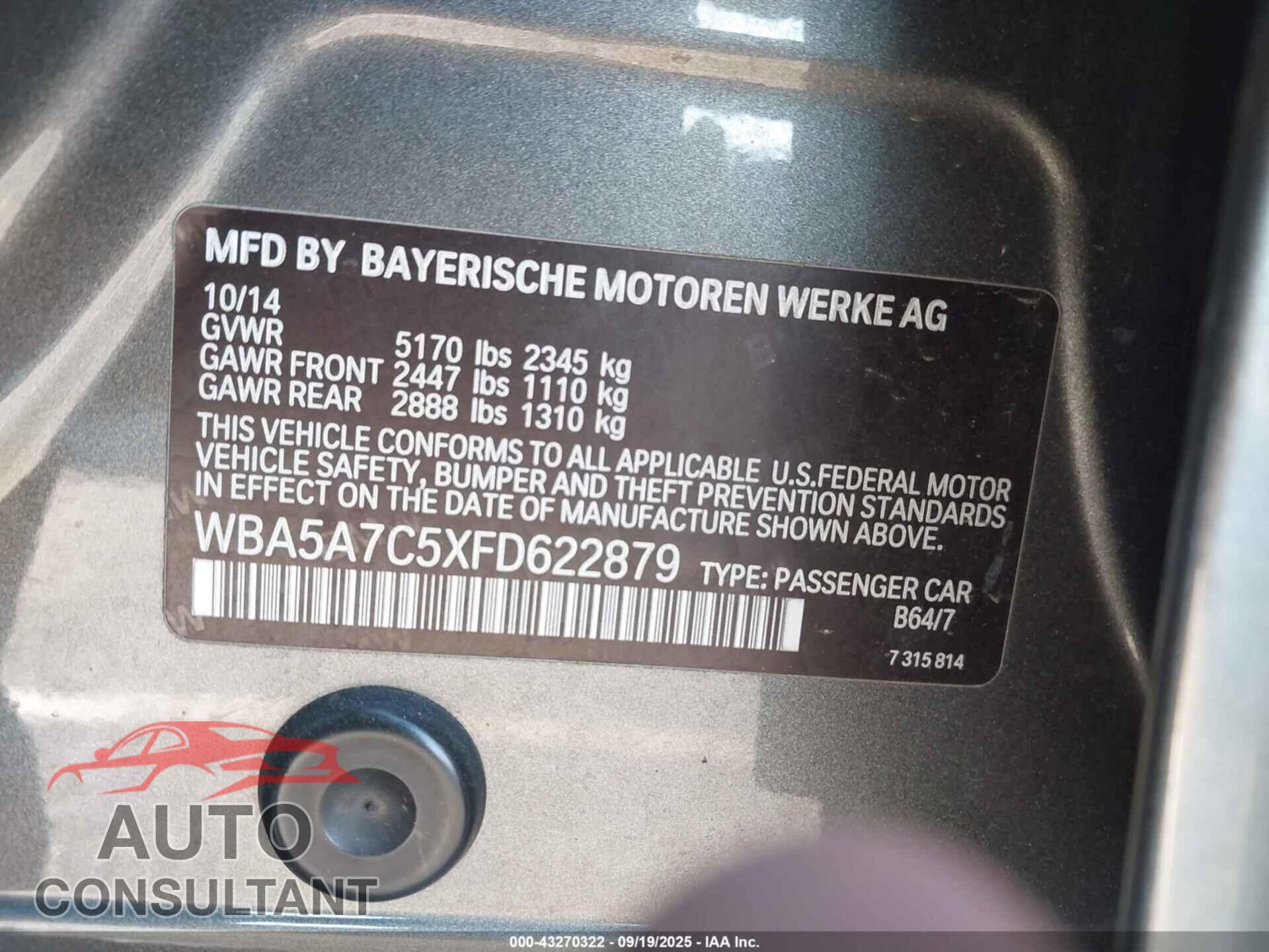 BMW 528I 2015 - WBA5A7C5XFD622879