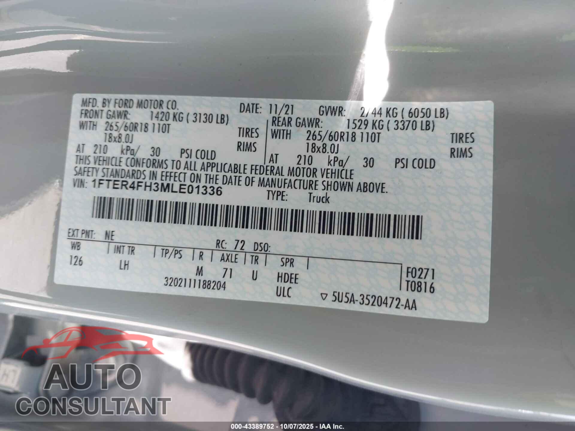 FORD RANGER 2021 - 1FTER4FH3MLE01336