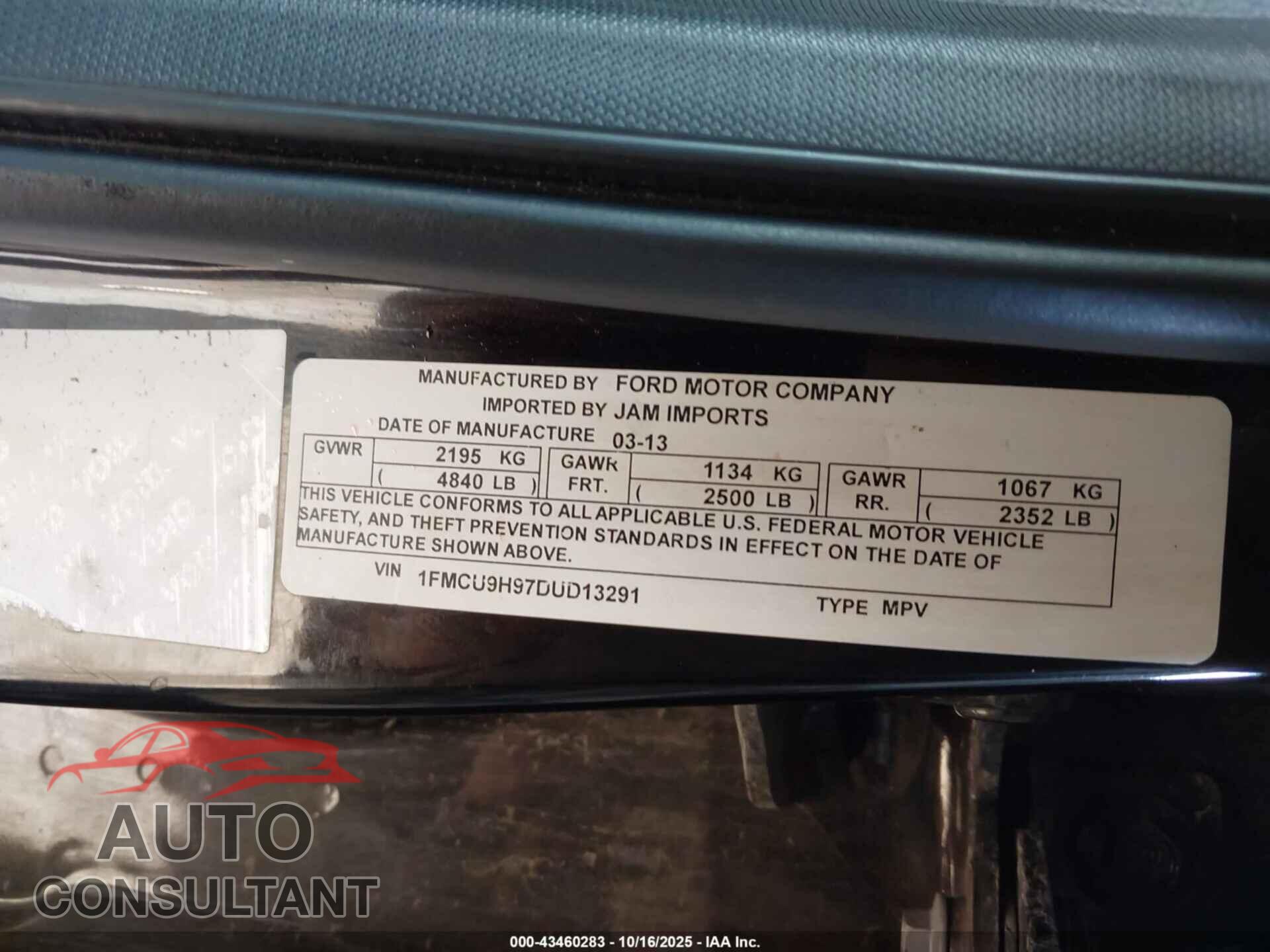 FORD ESCAPE 2013 - 1FMCU9H97DUD13291