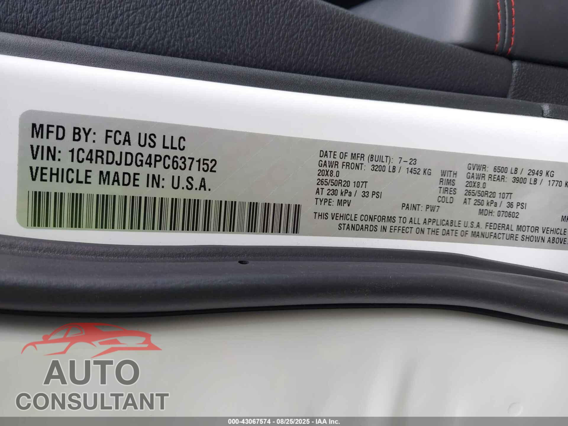 DODGE DURANGO 2023 - 1C4RDJDG4PC637152