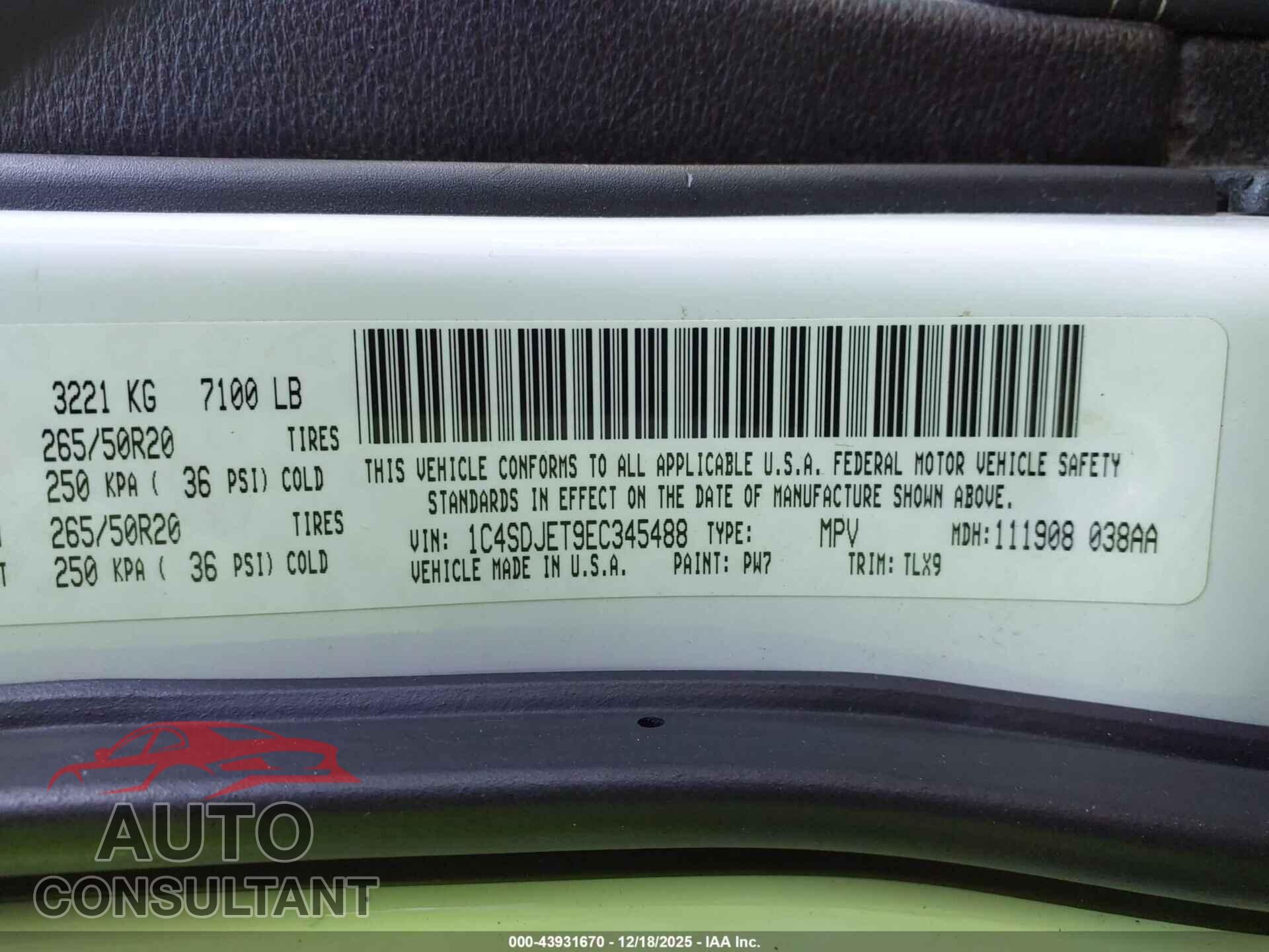 DODGE DURANGO 2014 - 1C4SDJET9EC345488