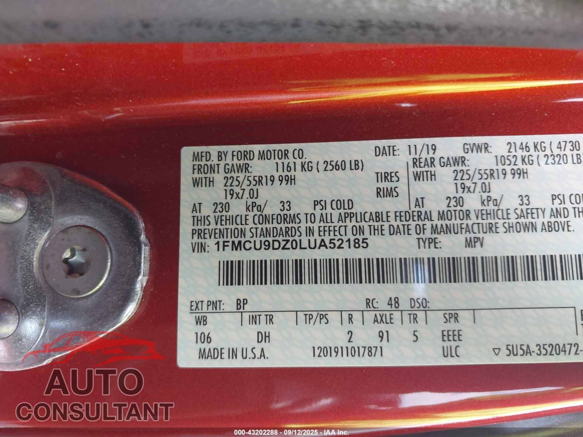 FORD ESCAPE 2020 - 1FMCU9DZ0LUA52185