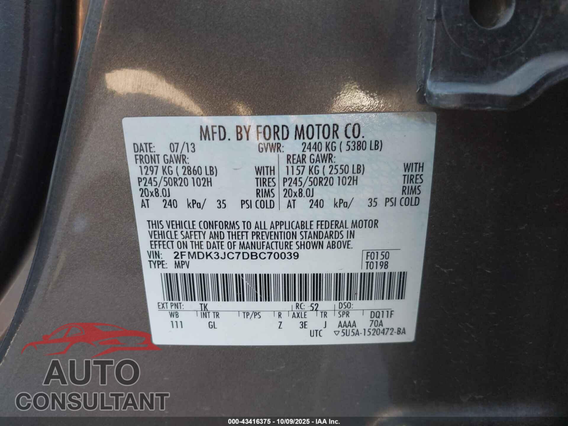 FORD EDGE 2013 - 2FMDK3JC7DBC70039