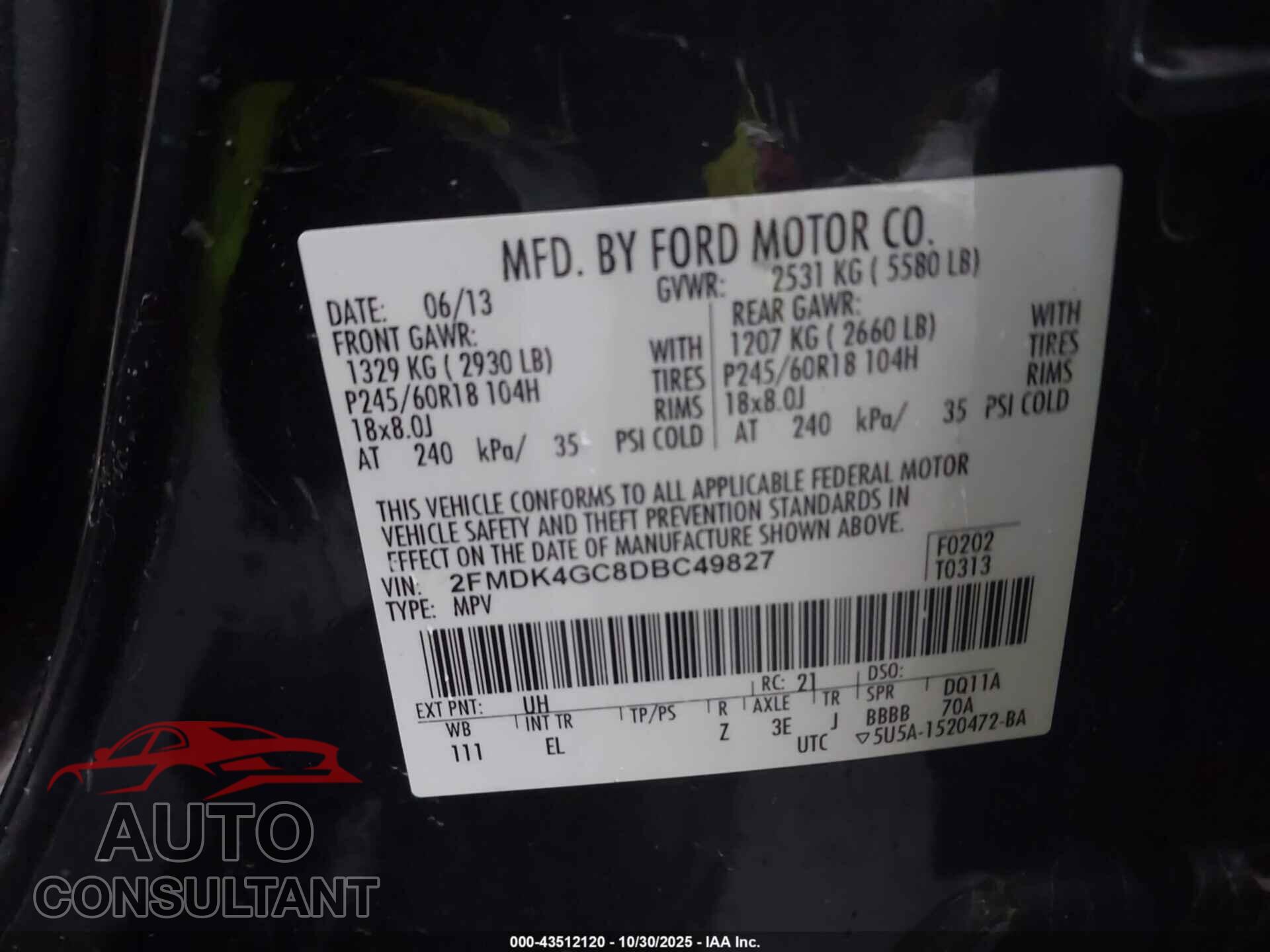 FORD EDGE 2013 - 2FMDK4GC8DBC49827