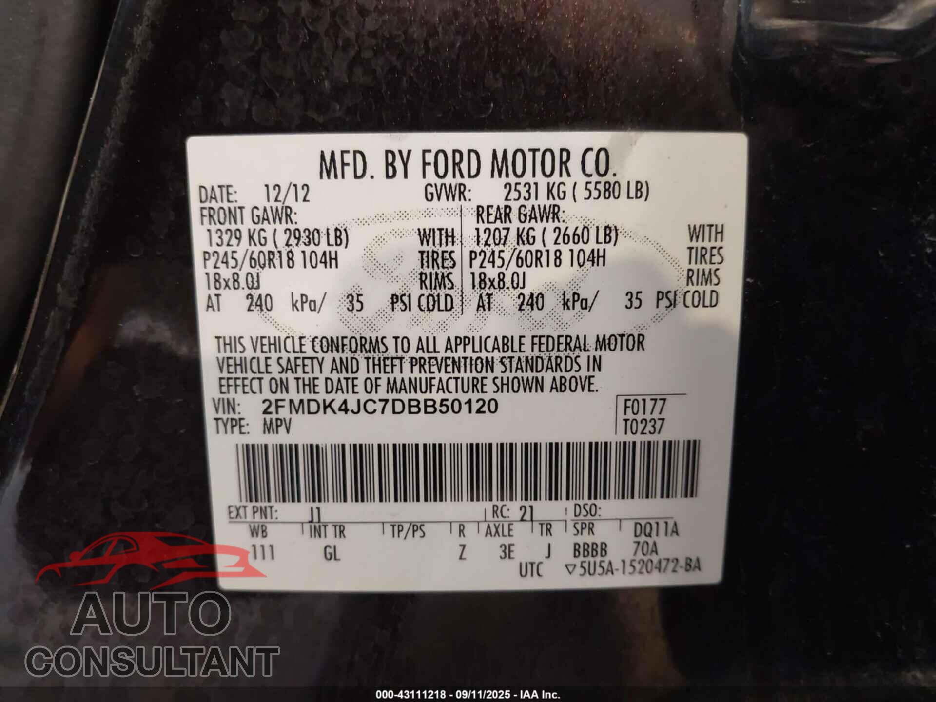 FORD EDGE 2013 - 2FMDK4JC7DBB50120