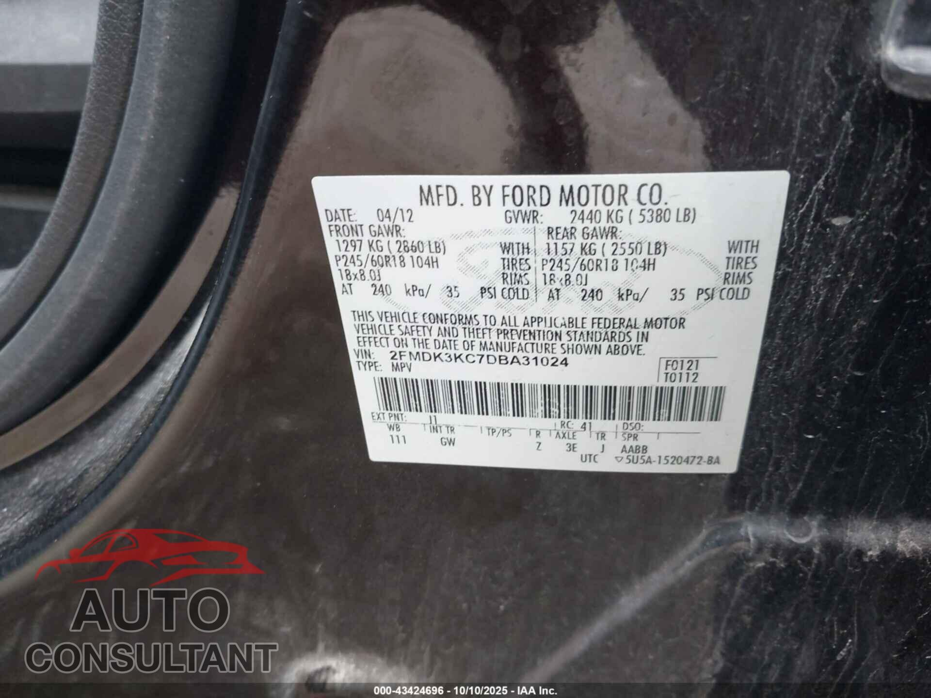 FORD EDGE 2013 - 2FMDK3KC7DBA31024