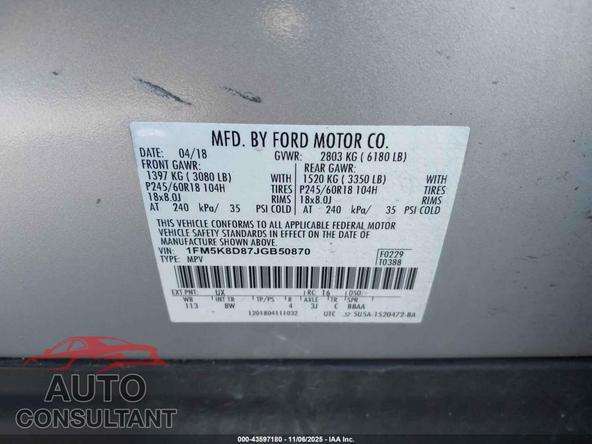 FORD EXPLORER 2018 - 1FM5K8D87JGB50870