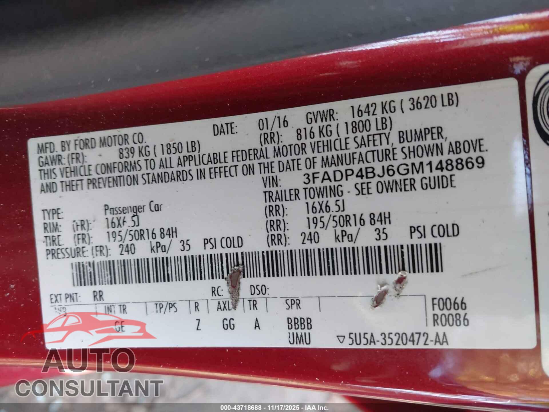 FORD FIESTA 2016 - 3FADP4BJ6GM148869