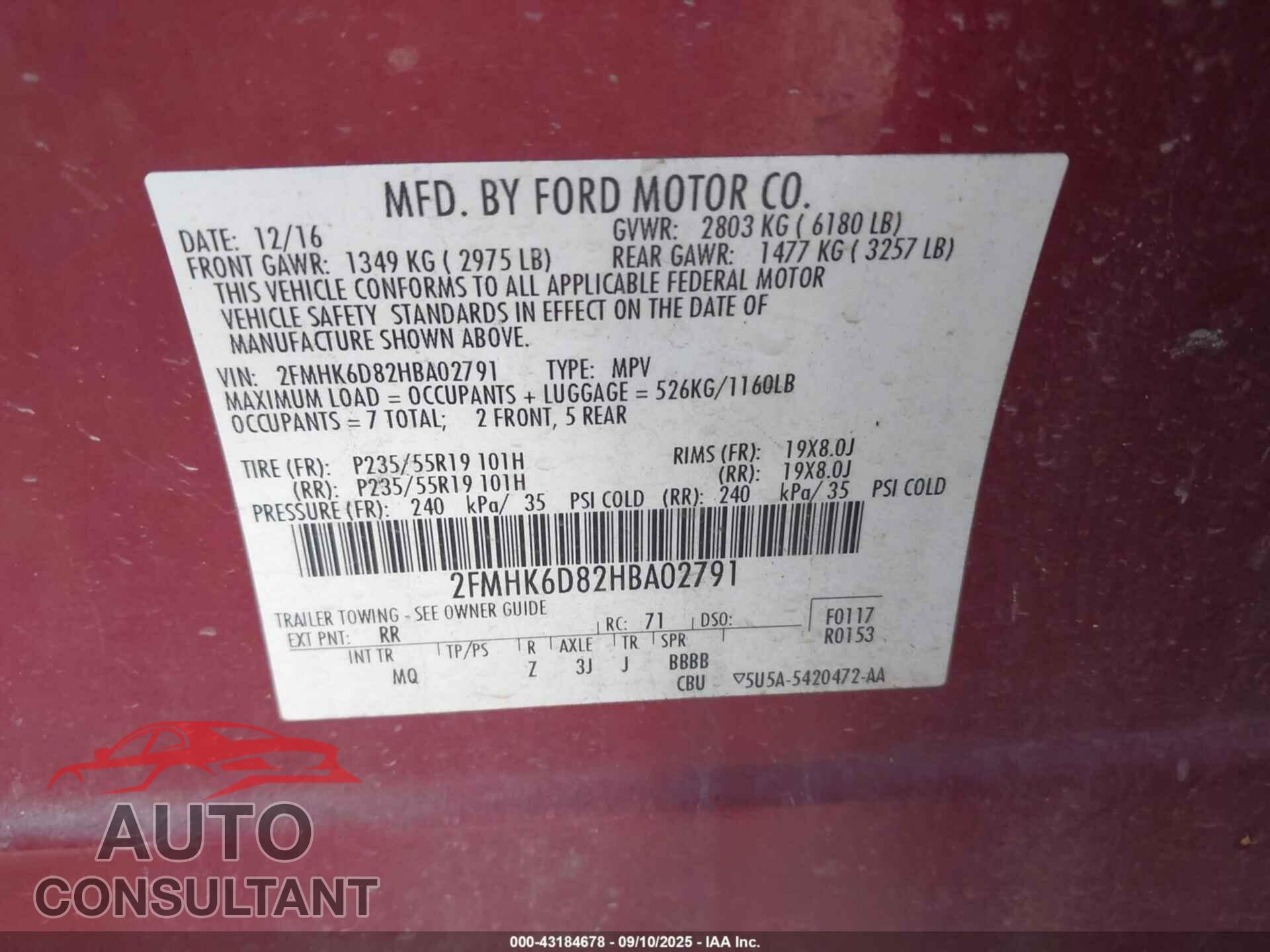 FORD FLEX 2017 - 2FMHK6D82HBA02791
