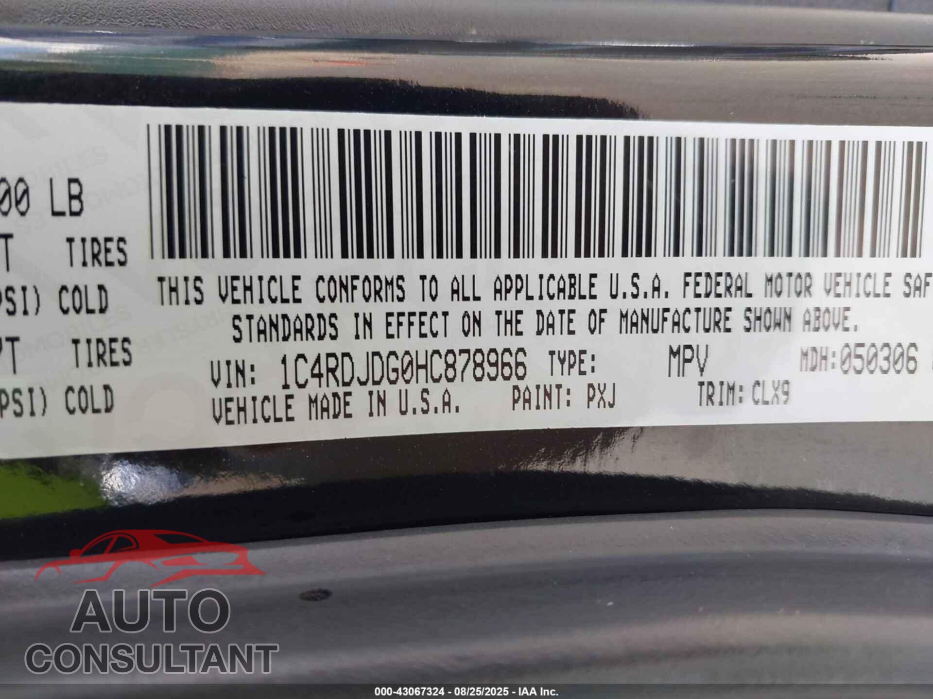 DODGE DURANGO 2017 - 1C4RDJDG0HC878966