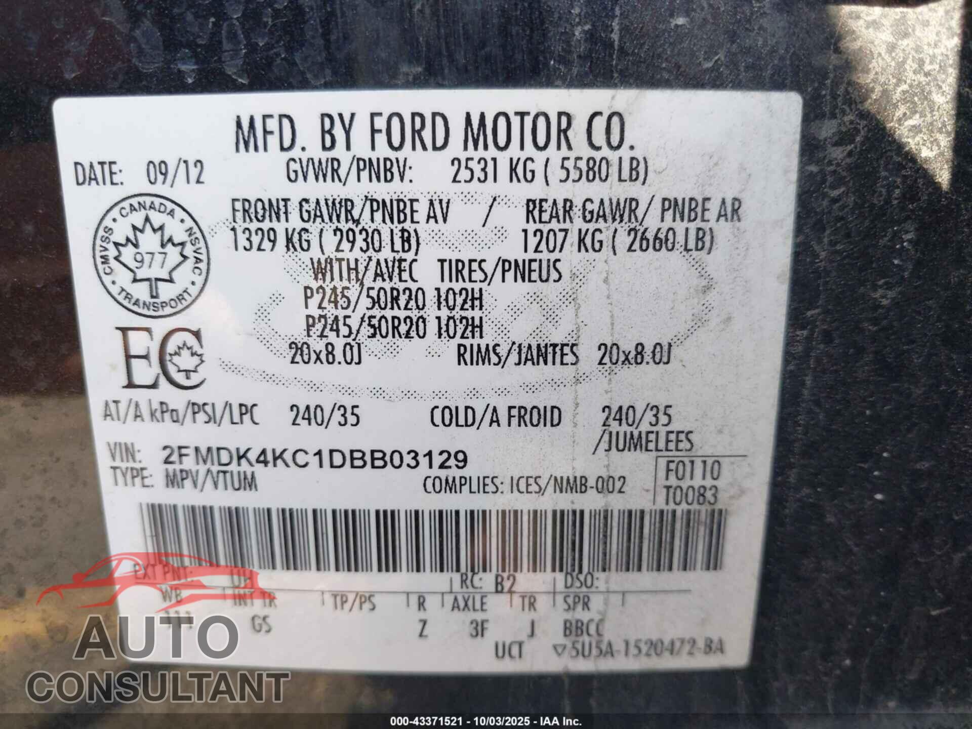 FORD EDGE 2013 - 2FMDK4KC1DBB03129