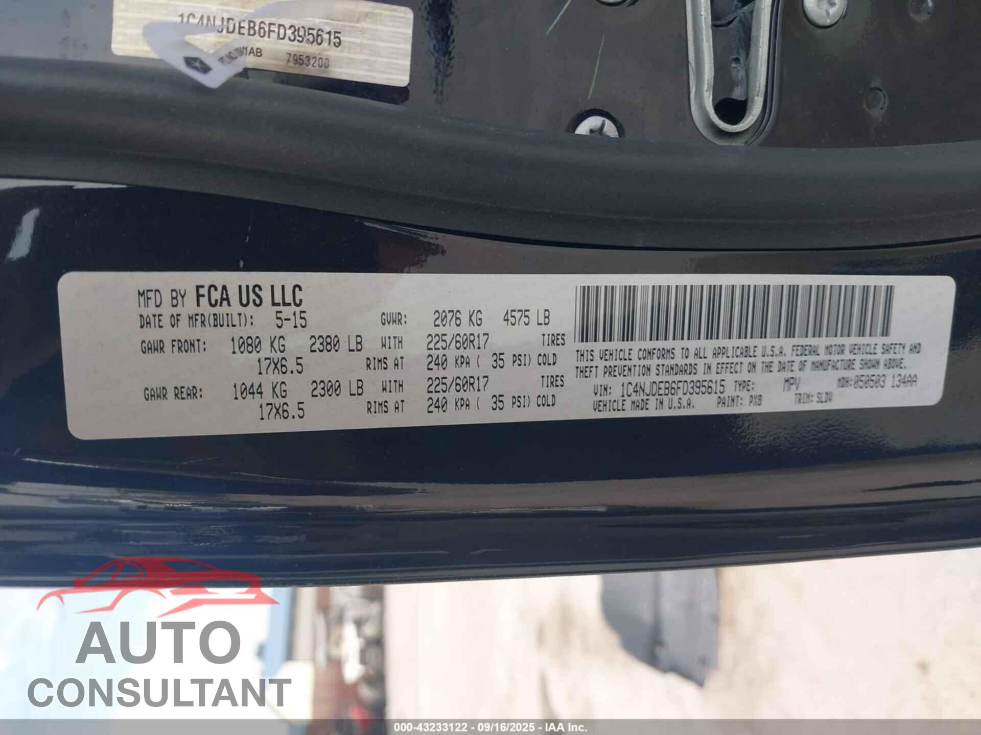 JEEP COMPASS 2015 - 1C4NJDEB6FD395615