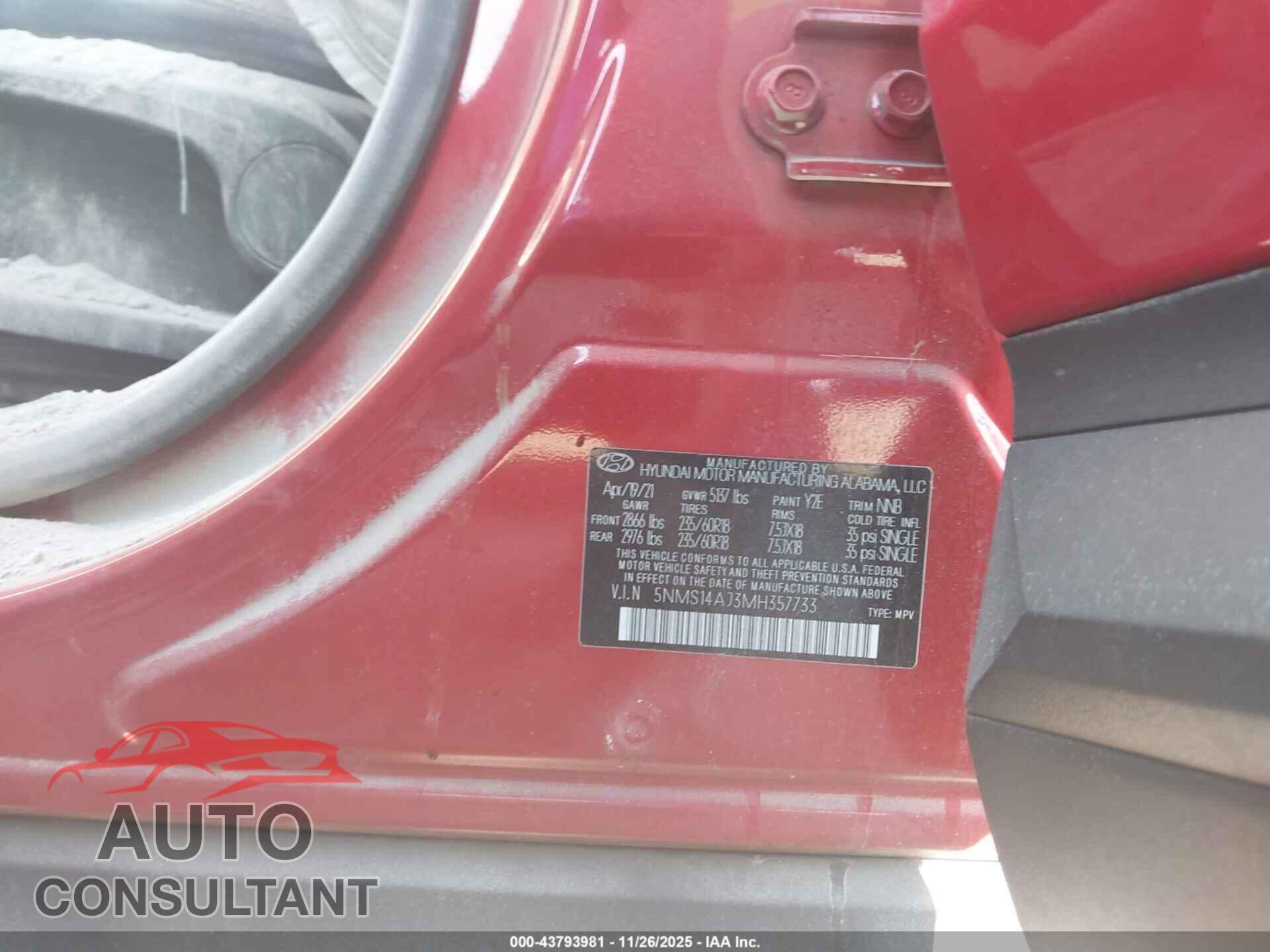 HYUNDAI SANTA FE 2021 - 5NMS14AJ3MH357733