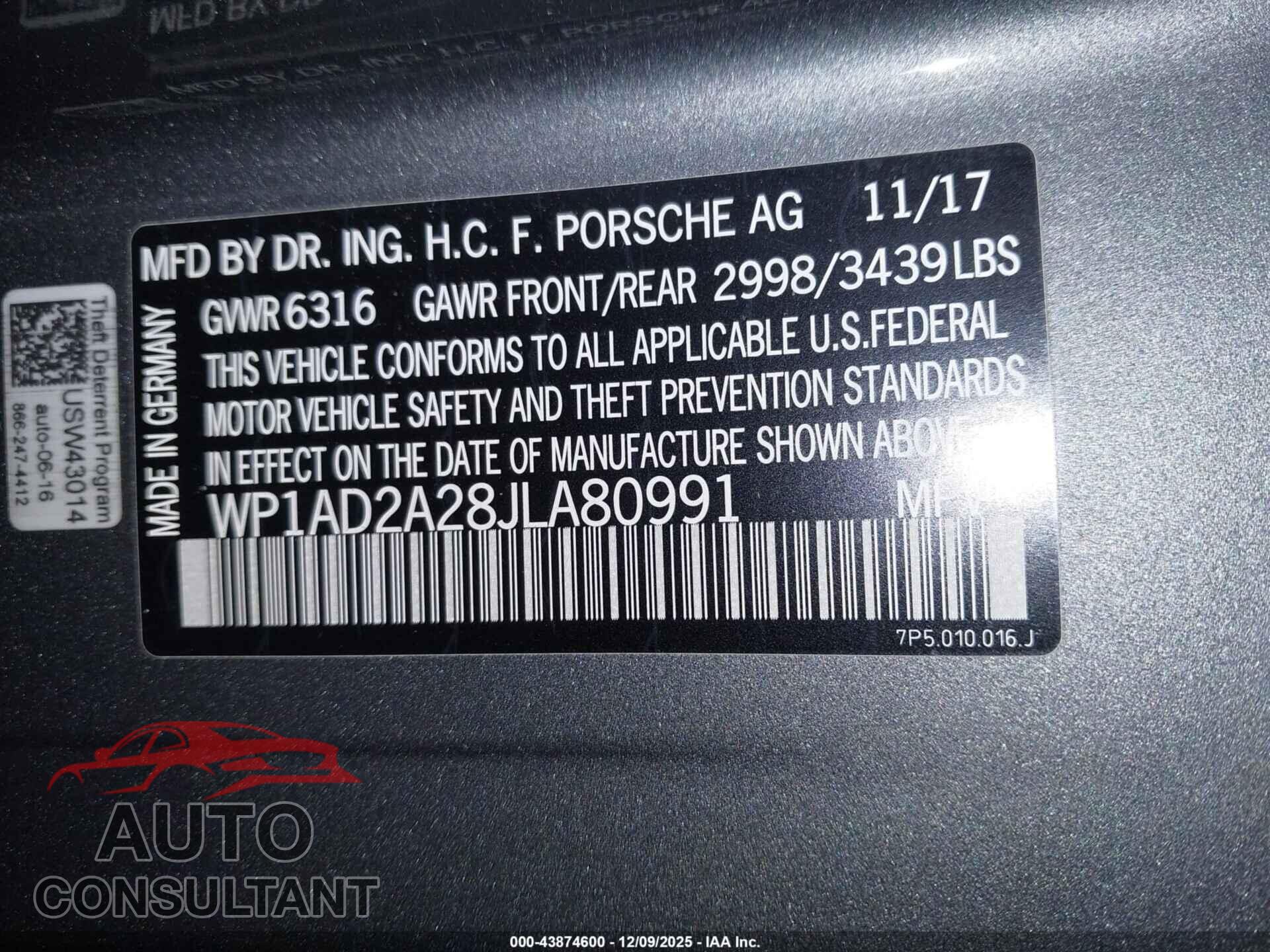 PORSCHE CAYENNE 2018 - WP1AD2A28JLA80991