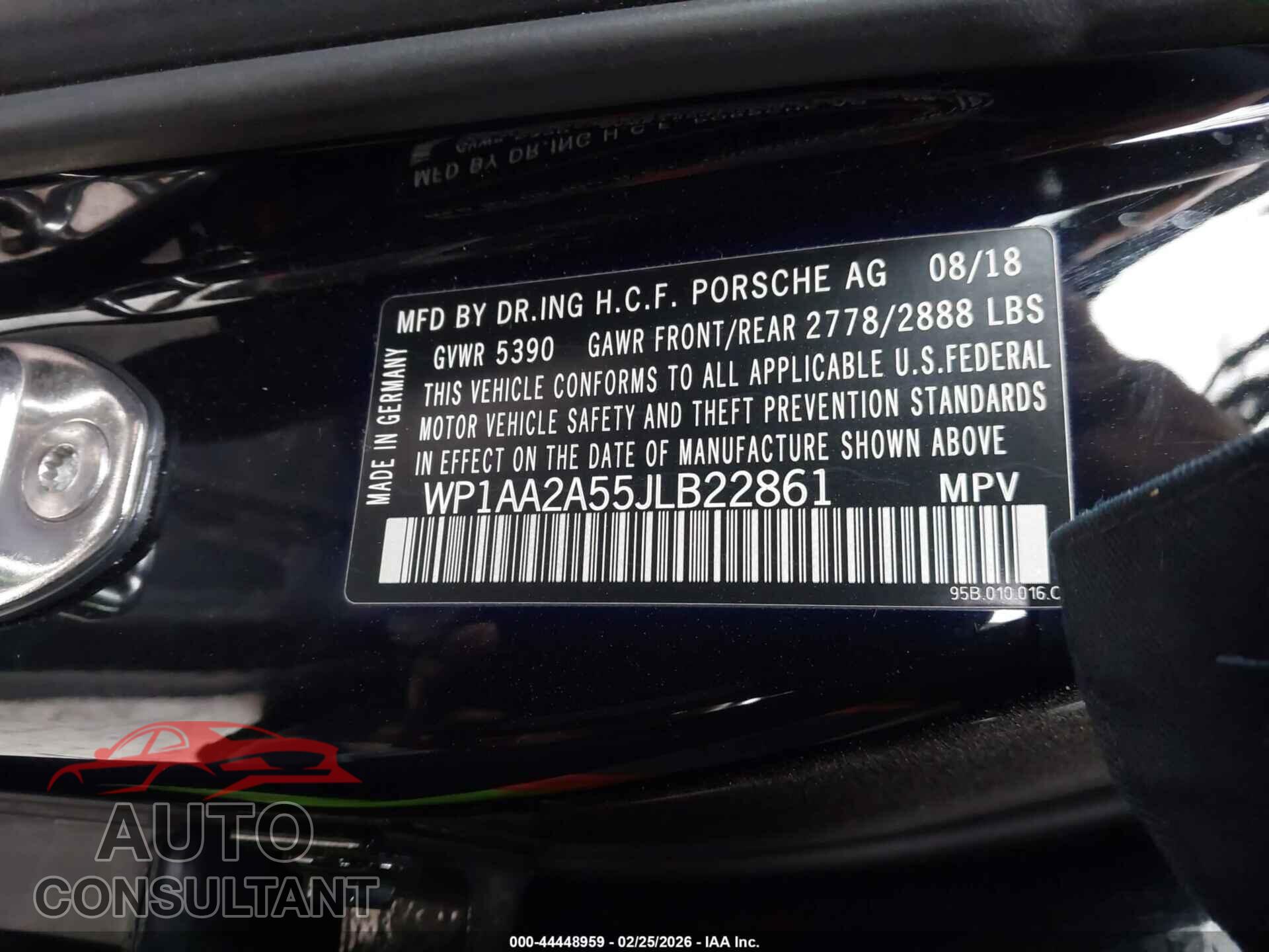 PORSCHE MACAN 2018 - WP1AA2A55JLB22861