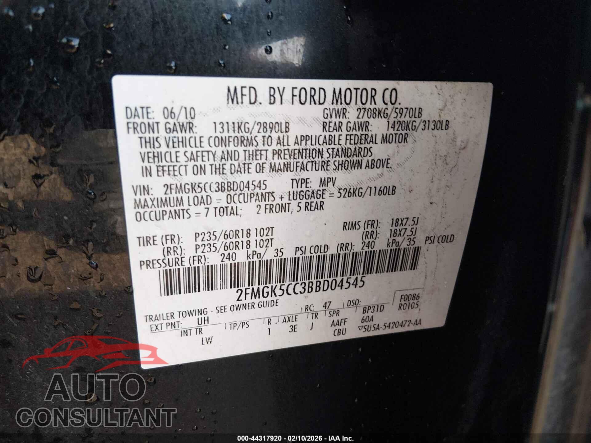 FORD FLEX 2011 - 2FMGK5CC3BBD04545