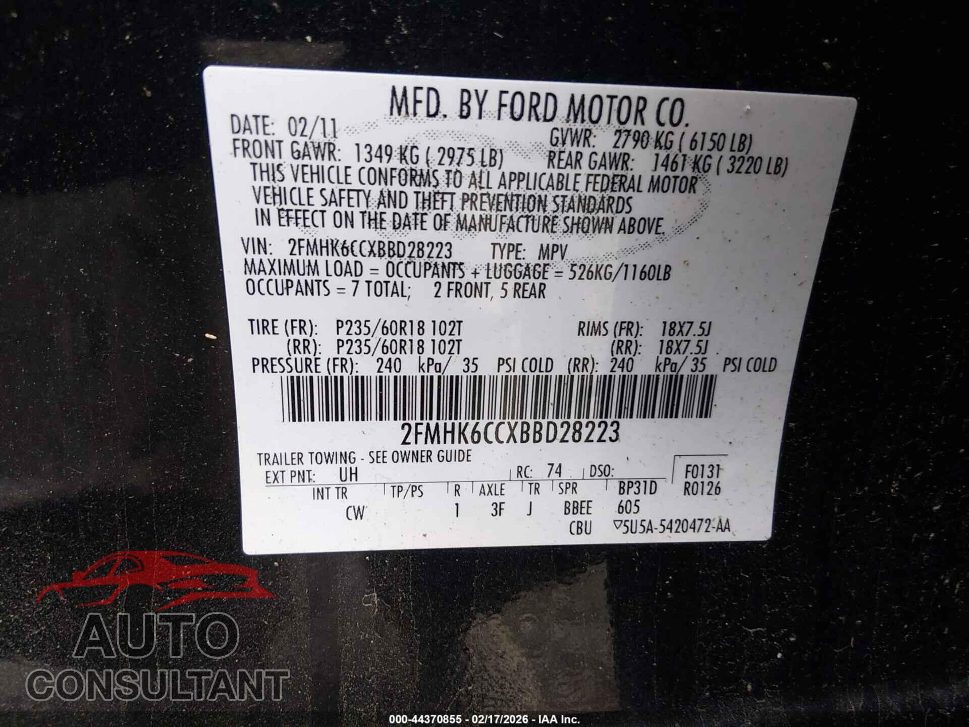FORD FLEX 2011 - 2FMHK6CCXBBD28223