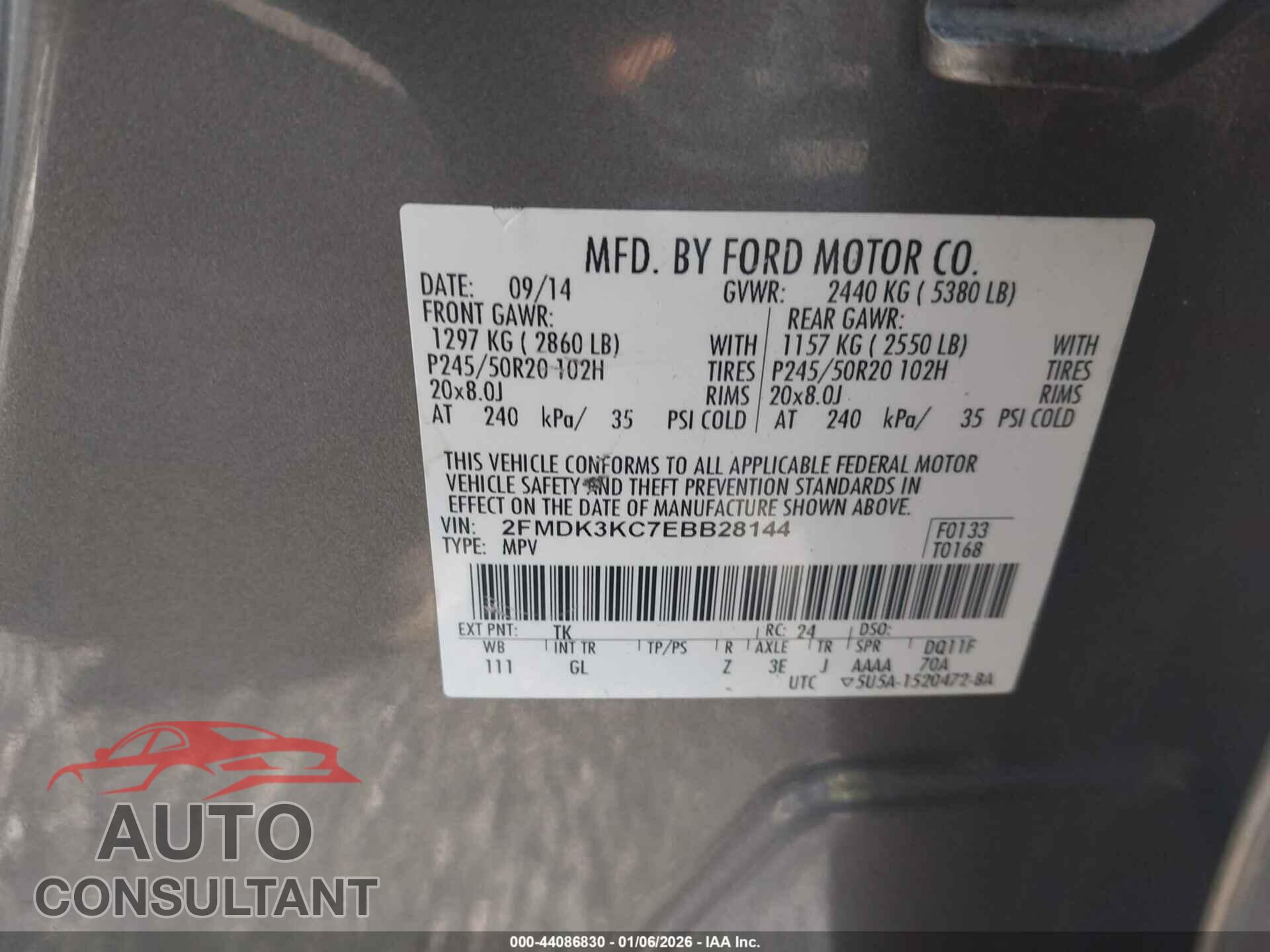 FORD EDGE 2014 - 2FMDK3KC7EBB28144