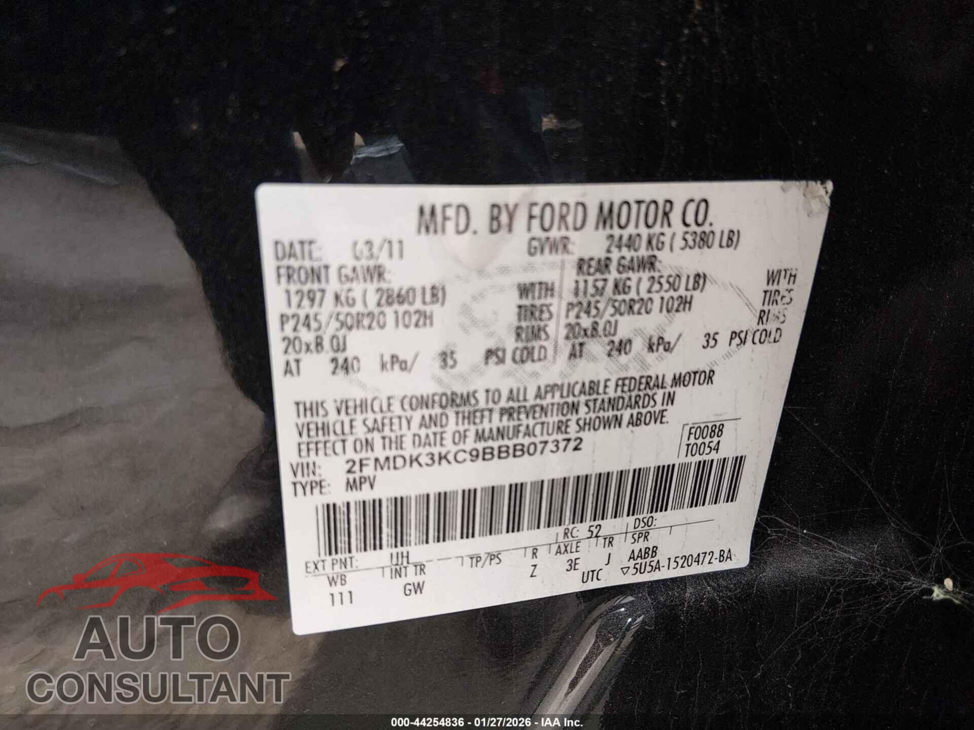 FORD EDGE 2011 - 2FMDK3KC9BBB07372