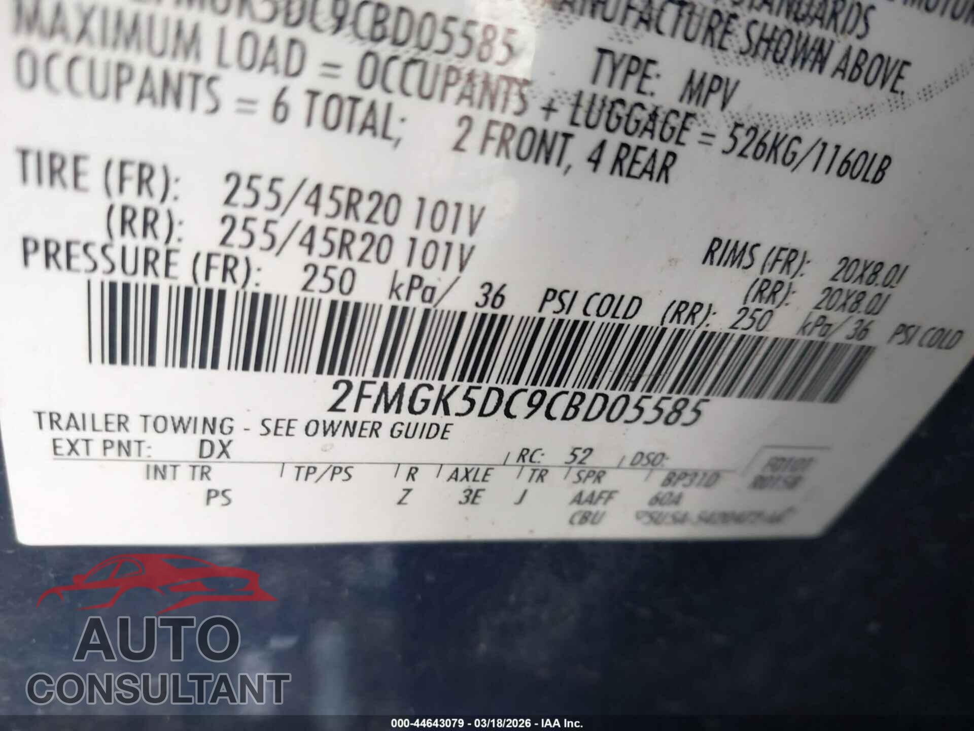 FORD FLEX 2012 - 2FMGK5DC9CBD05585