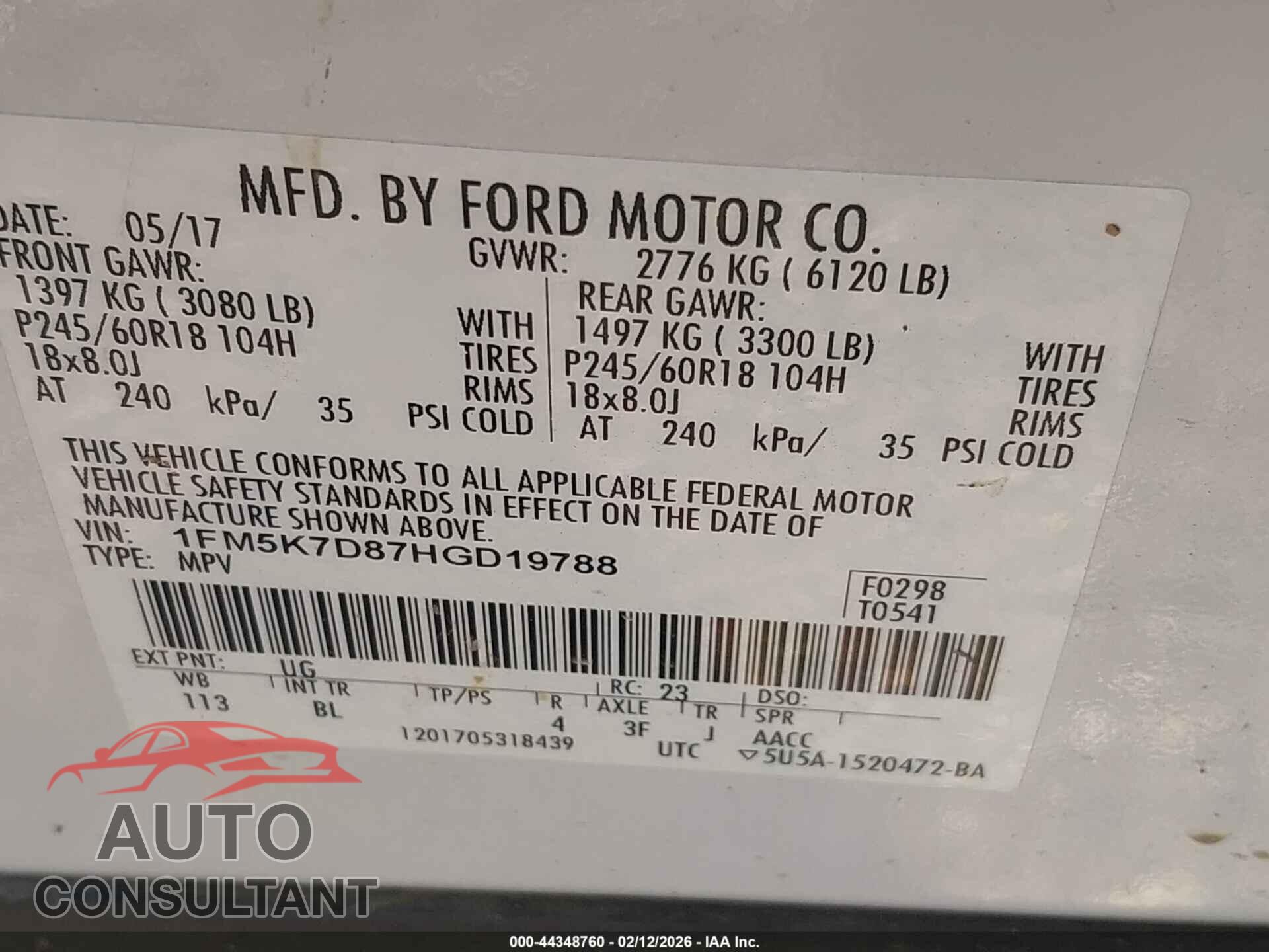 FORD EXPLORER 2017 - 1FM5K7D87HGD19788