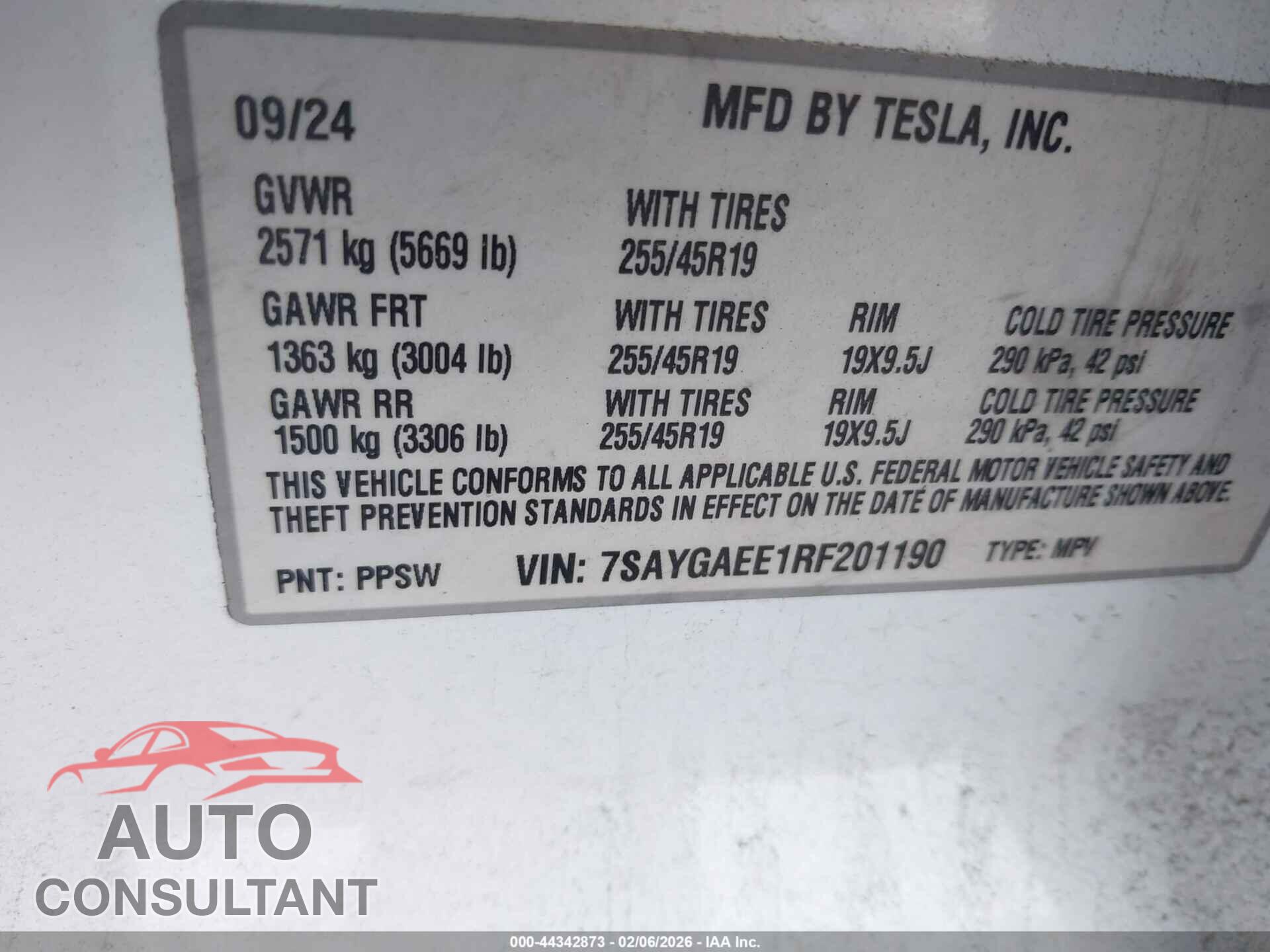 TESLA MODEL Y 2024 - 7SAYGAEE1RF201190