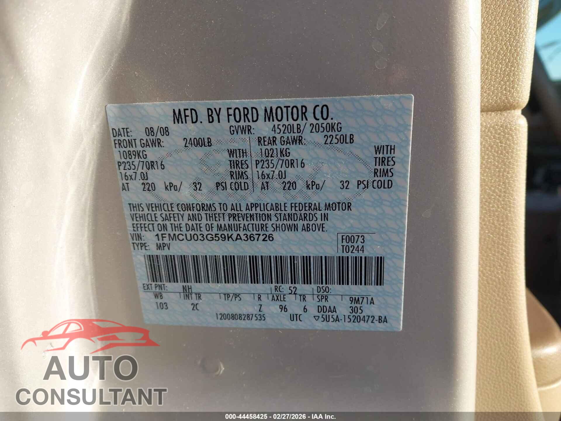 FORD ESCAPE 2009 - 1FMCU03G59KA36726