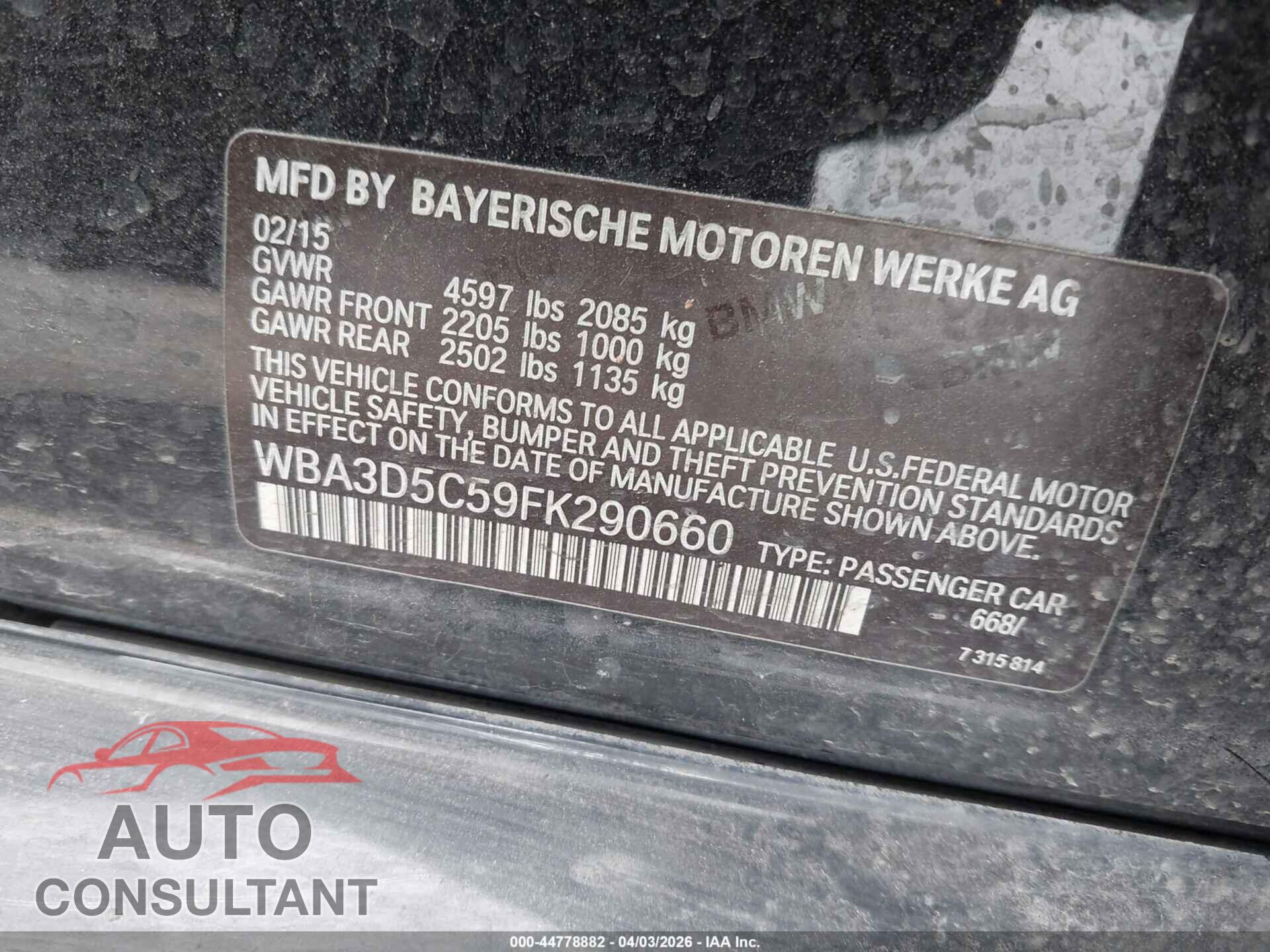 BMW 328D 2015 - WBA3D5C59FK290660