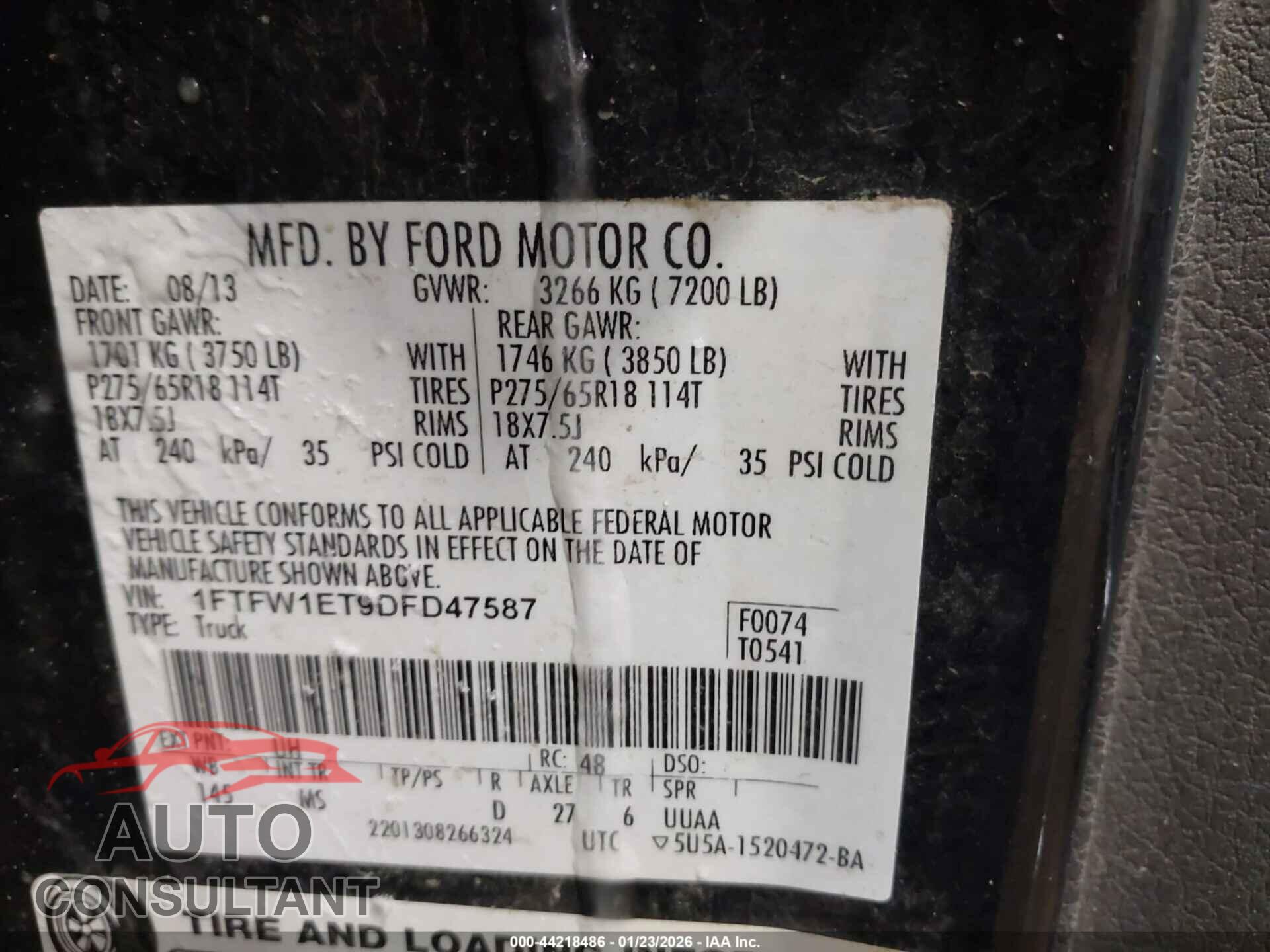FORD F-150 2013 - 1FTFW1ET9DFD47587