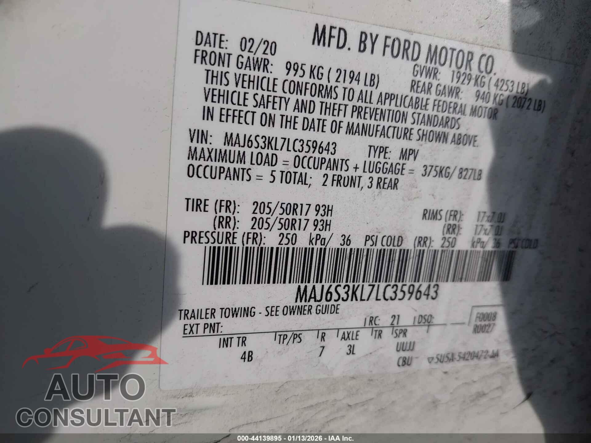 FORD ECOSPORT 2020 - MAJ6S3KL7LC359643