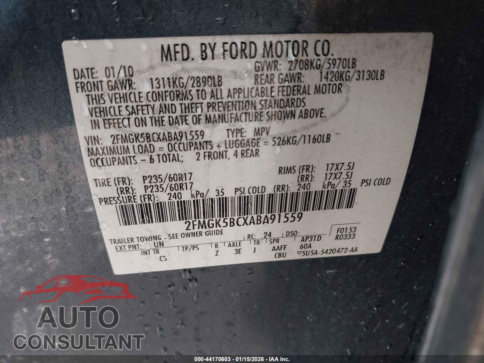 FORD FLEX 2010 - 2FMGK5BCXABA91559