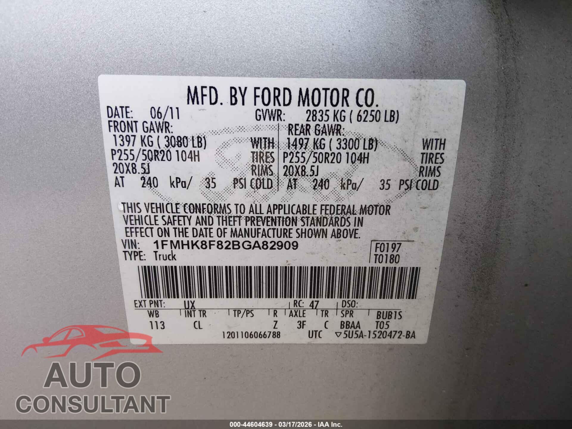 FORD EXPLORER 2011 - 1FMHK8F82BGA82909