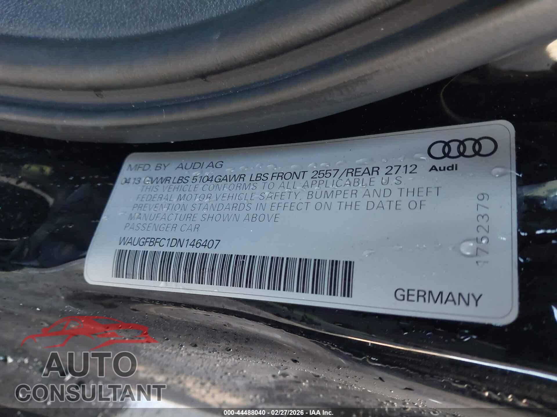 AUDI A6 2013 - WAUGFBFC1DN146407